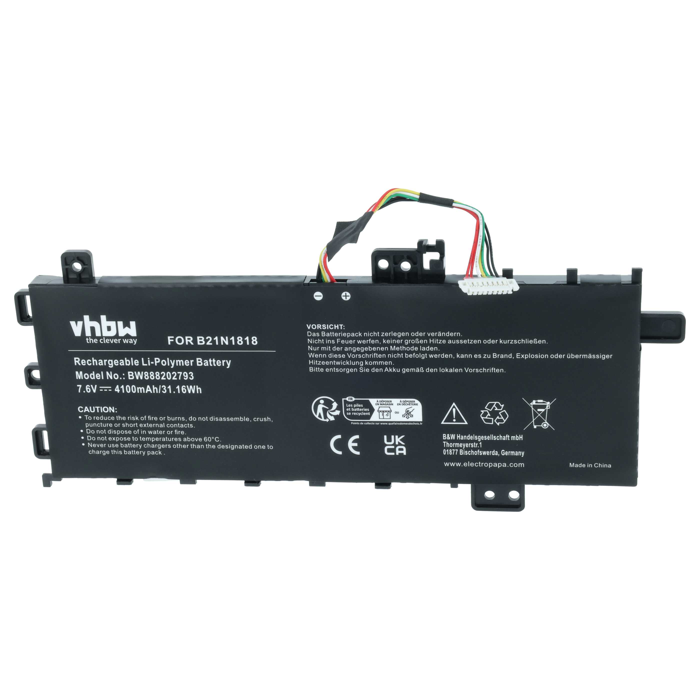 Batteria sostituisce Asus C21N1818, 0B200-03190800, 0B200-03280600 per notebook - 4100mAh 7,6V Li-Poly