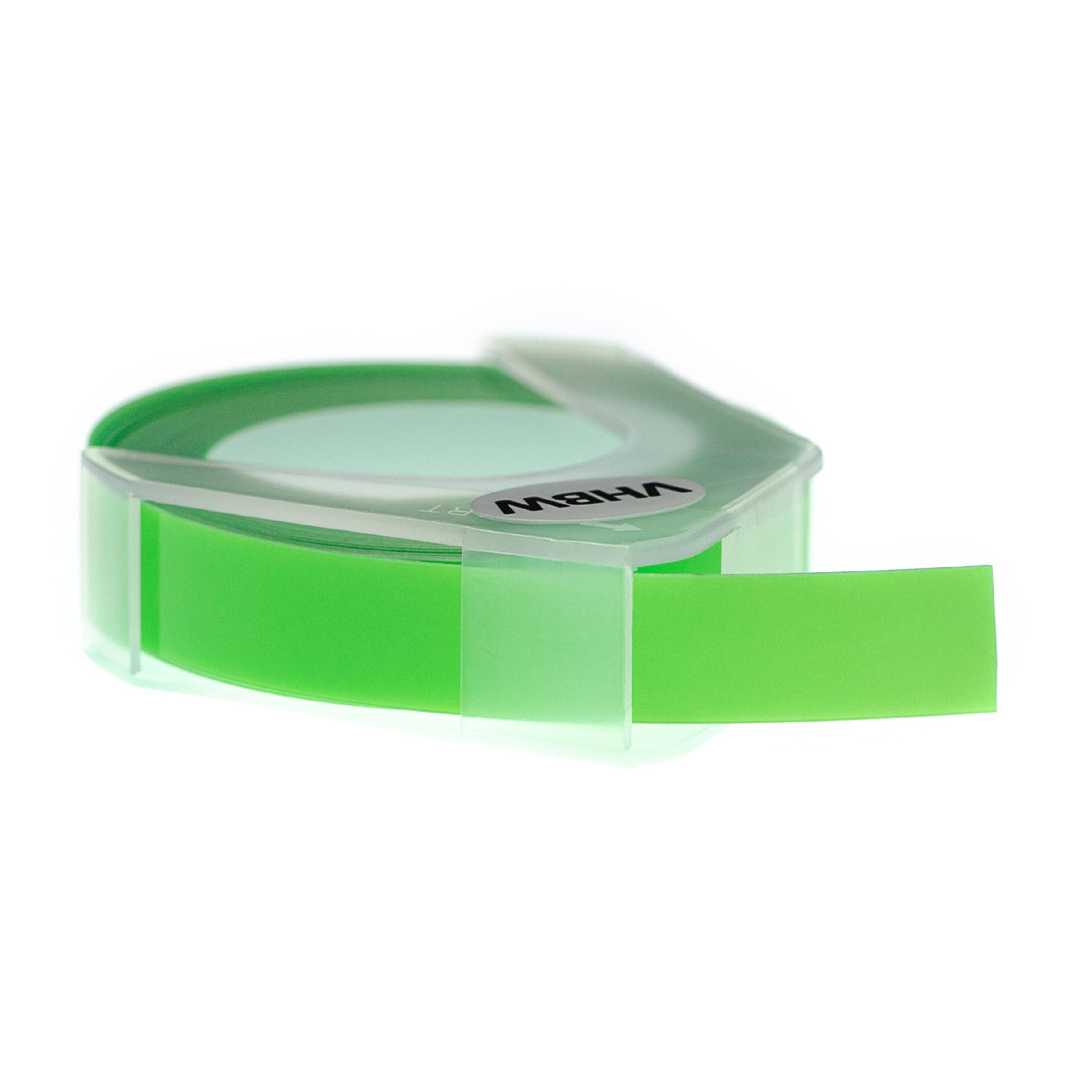 Cassette à ruban, gaufrage relief remplace Dymo S0898290, 0898290 - 9mm lettrage Blanc ruban Vert fluo