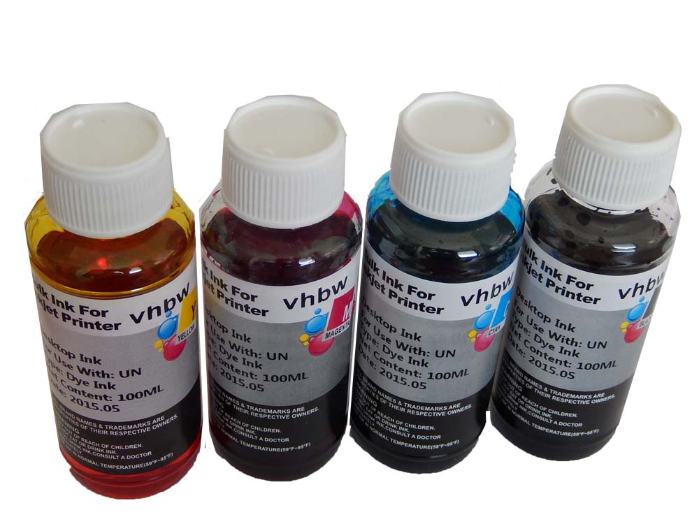 4x Refill Ink Multi-Coloured suitable for , Canon HP "Dye" Printers etc - refill set 100ml
