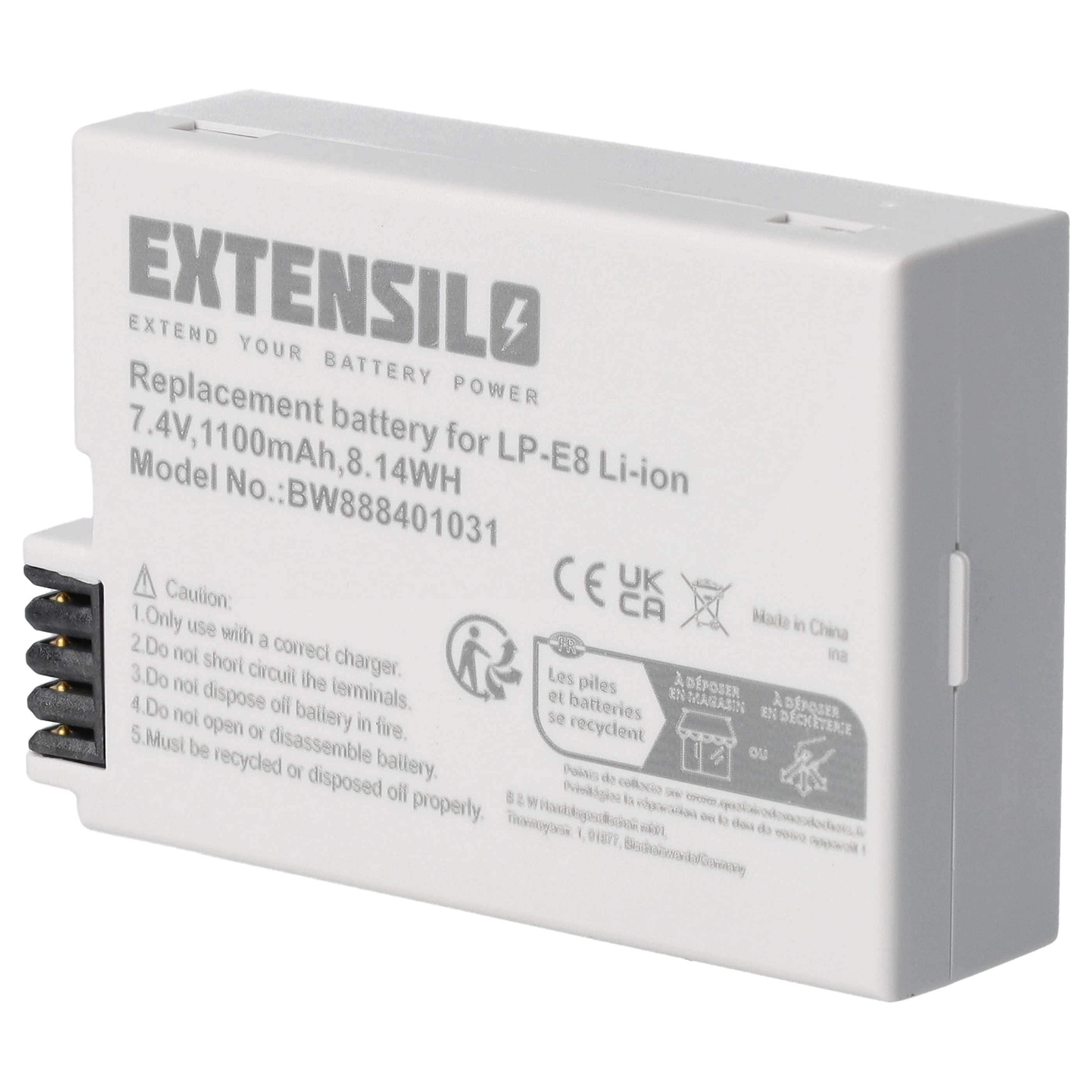 Battery replaces Canon LP-E8 - 1100mAh, 7.4V, Li-Ion
