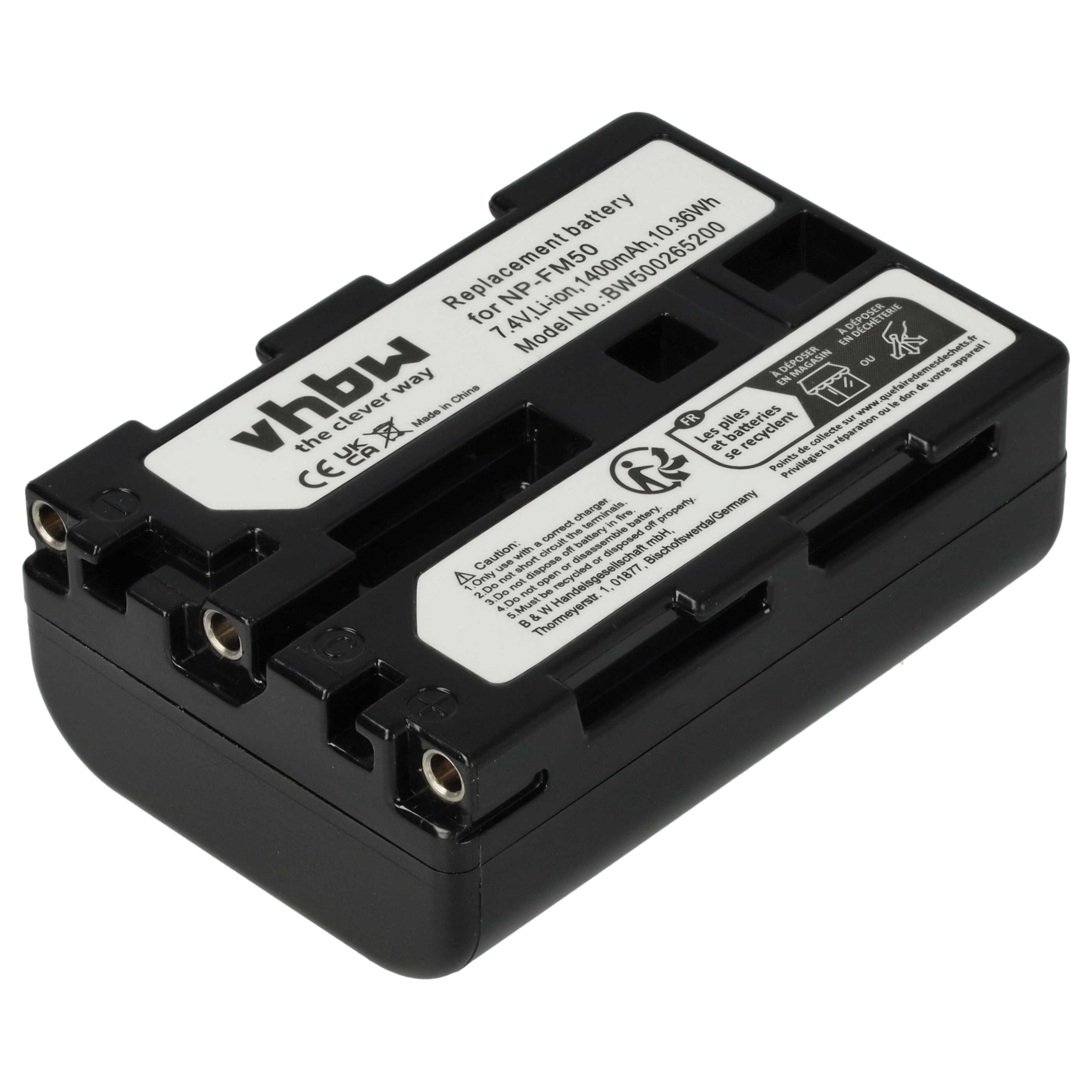 Batteria sostituisce Sony NP-FM55H per fotocamera - 1400mAh 7,4V Li-Ion