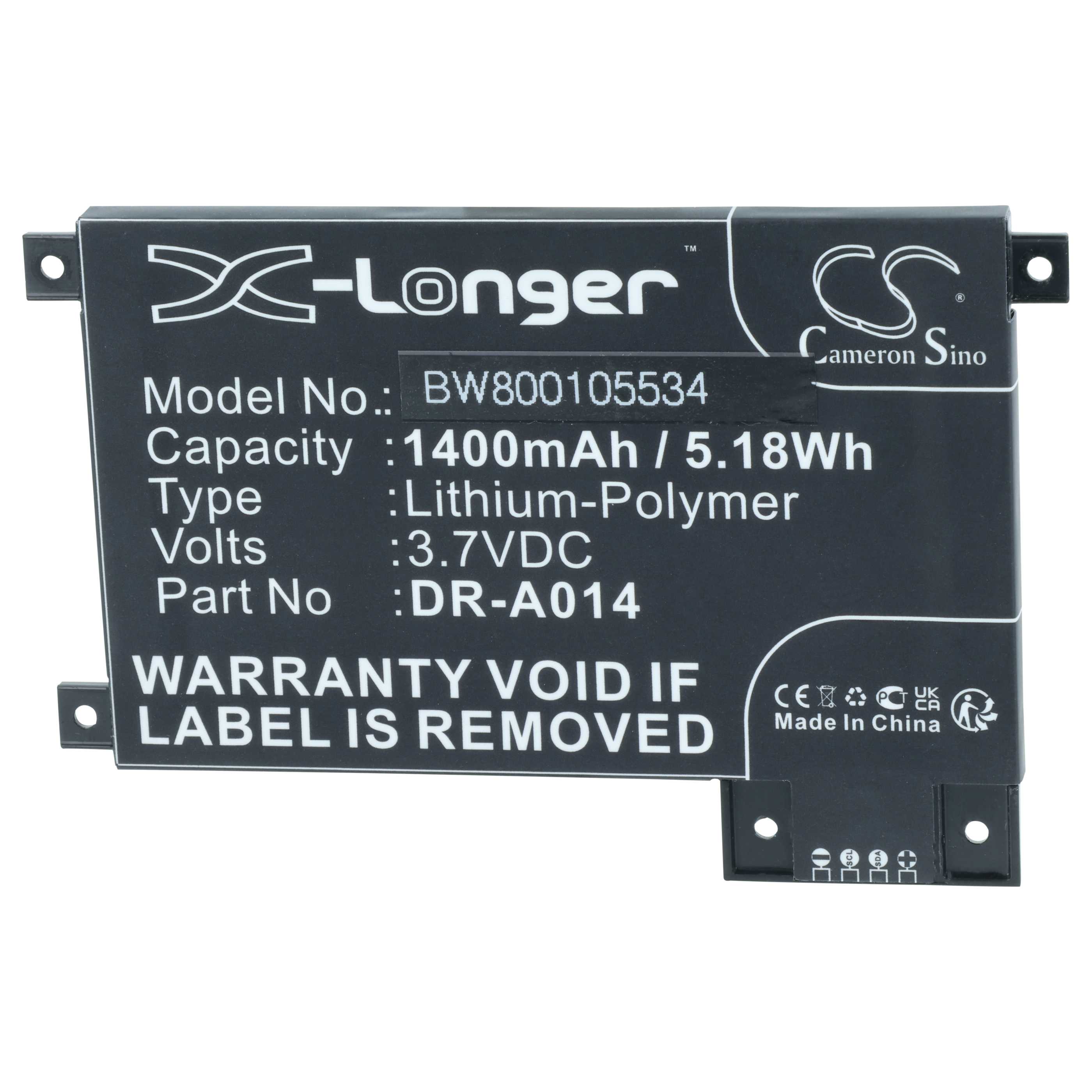 E-Book Battery replaces Amazon DR-A014, 170-1056-00, S2011-002-S, S2011-002-A - 1400 mAh 3.7 V Li-polymer