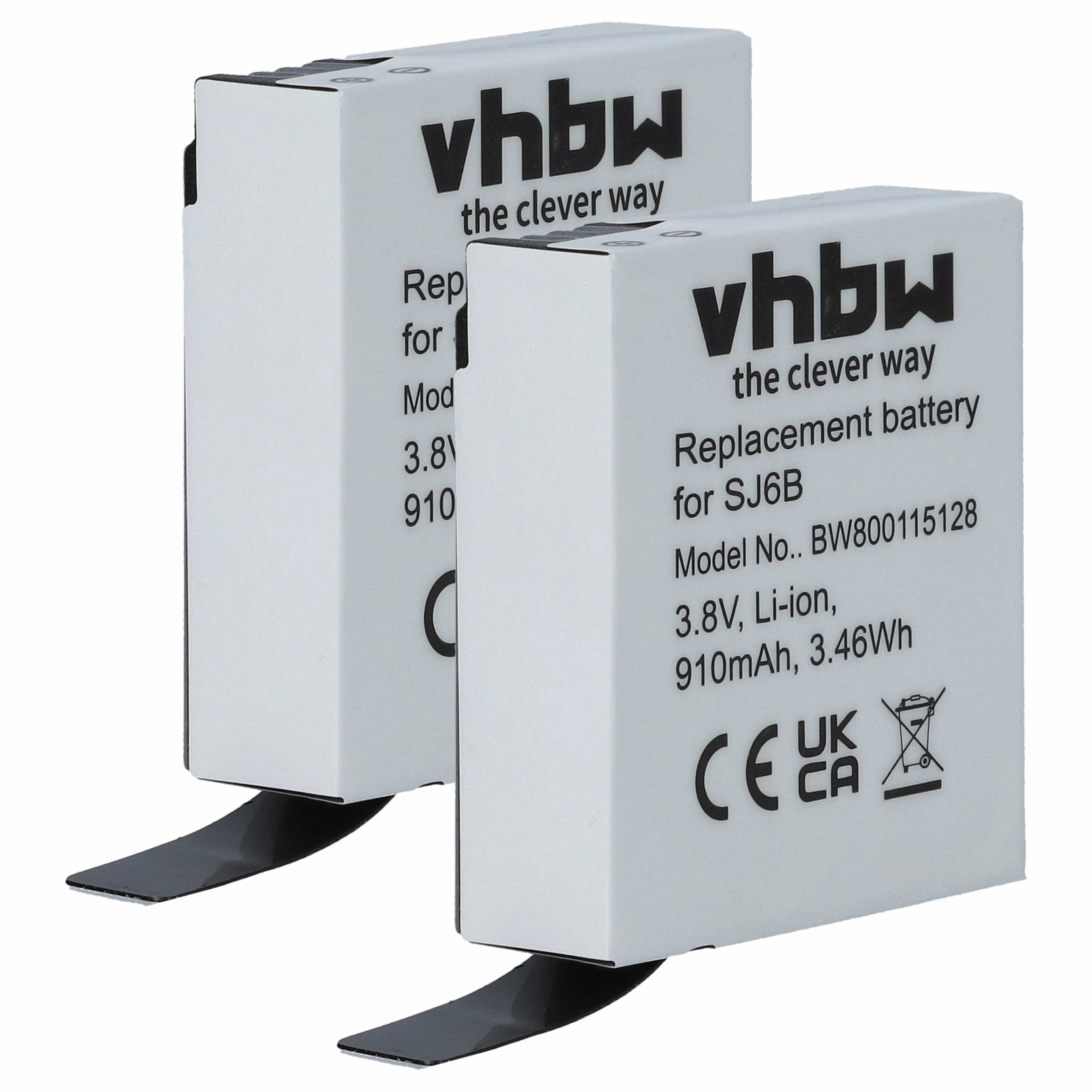 Videocamera 2x Battery replaces SJCam SJ6B - 910 mAh 3.8 V Li-Ion