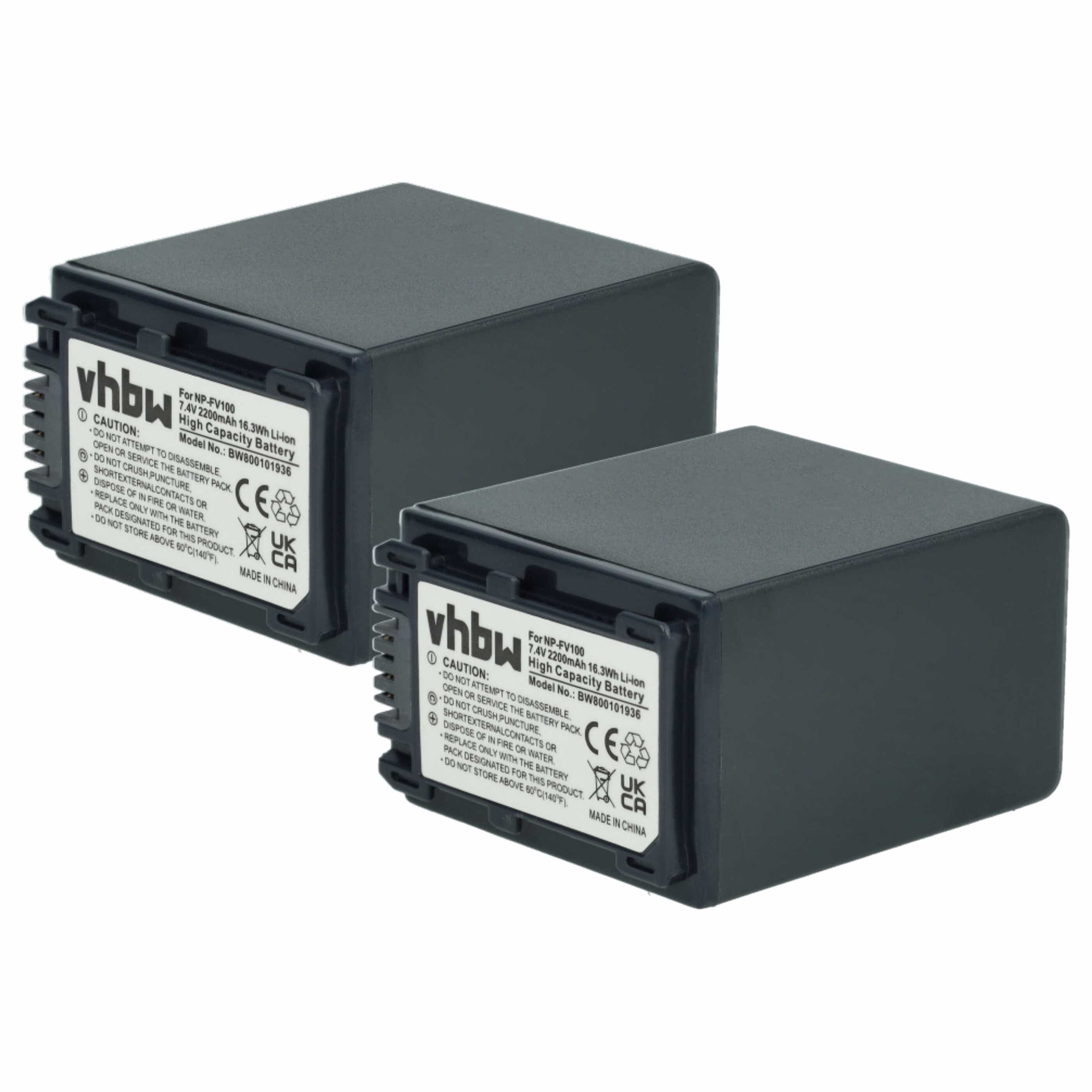 Videocamera 2x Battery replaces Sony NP-FV60, NP-FV50, NP-FV40, NP-FV30, NP-FV100 - 2200 mAh 7.2 V Li-Ion