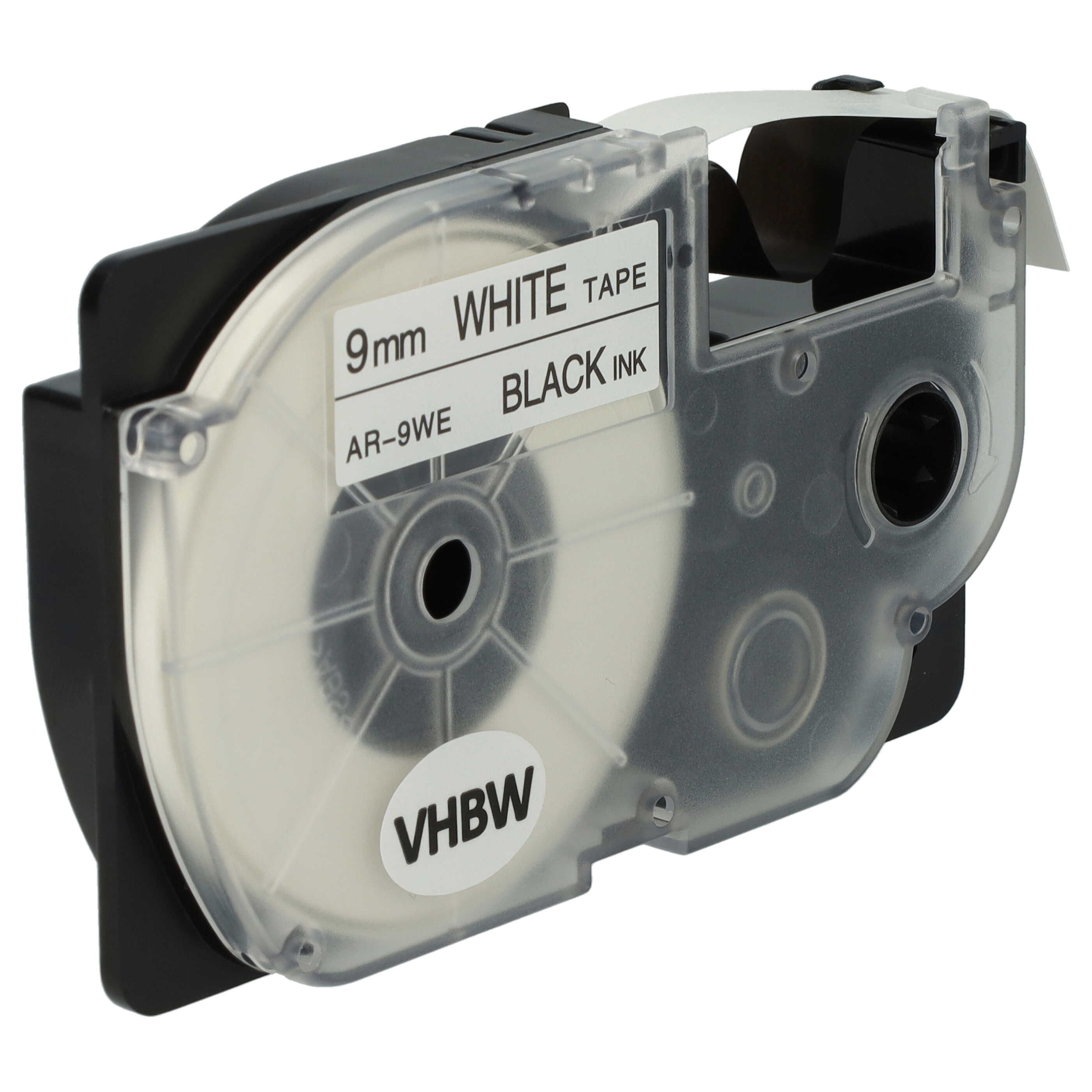 Label Tape as Replacement for Casio XR-9WE1, XR-9WE - 9 mm Black to White
