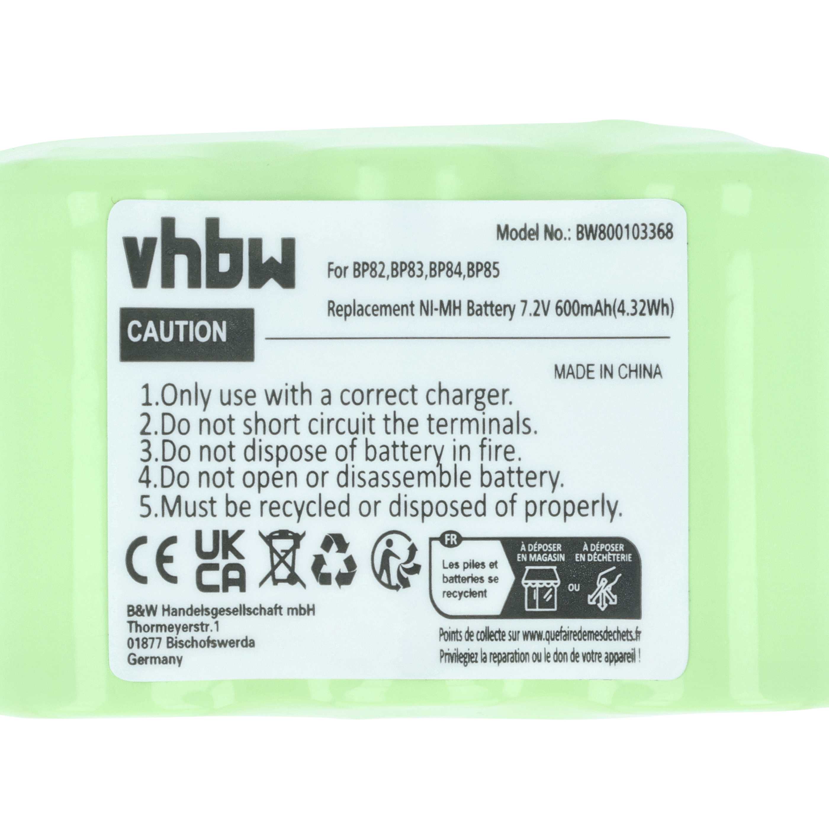 Radio 5x Battery replaces Icom BP-82, BP-85, BP-84, BP-83 - 600 mAh 7.2 V NiMH