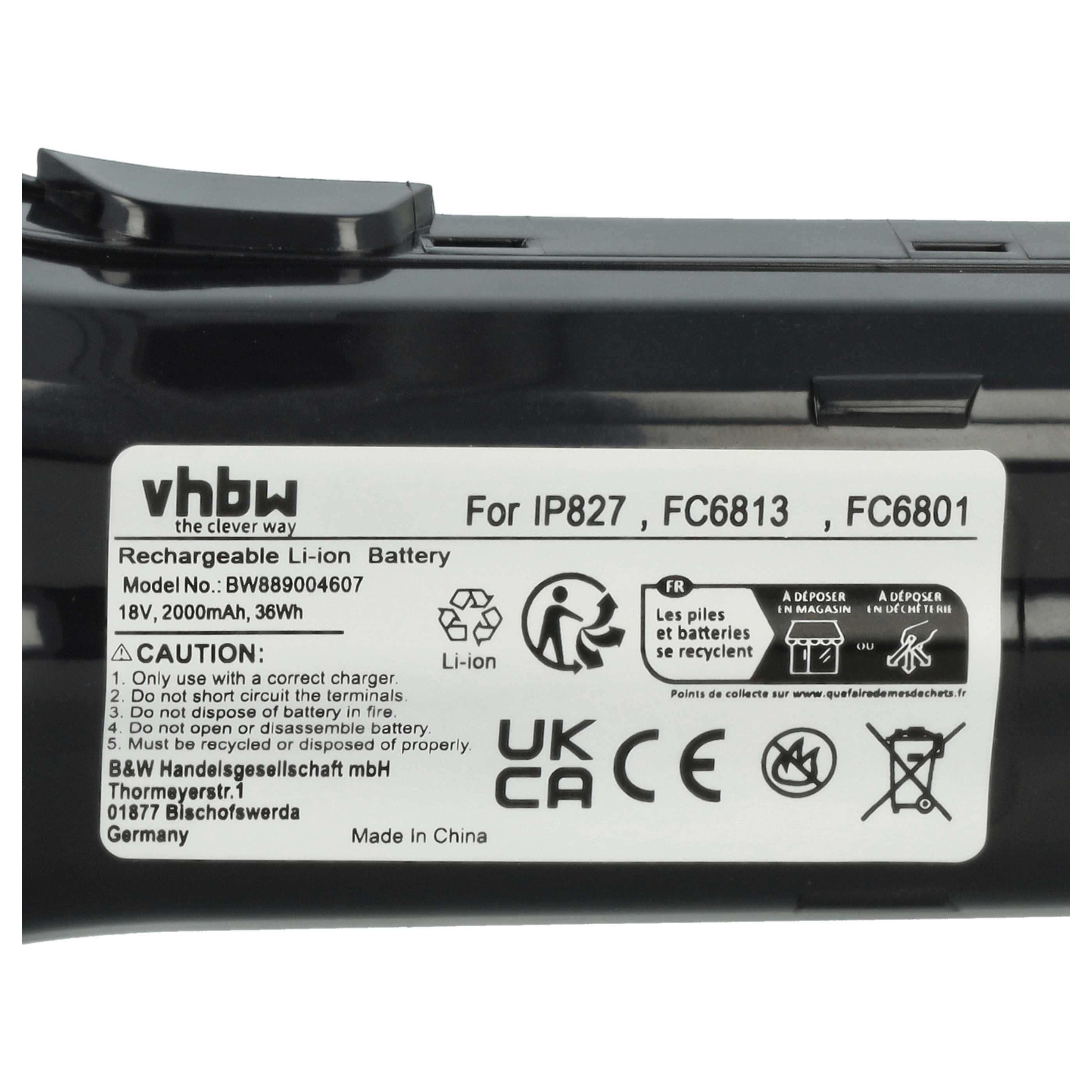 Battery replaces Philips IP827, 300000517621 for Philips 2000mAh, 18V, Li-Ion