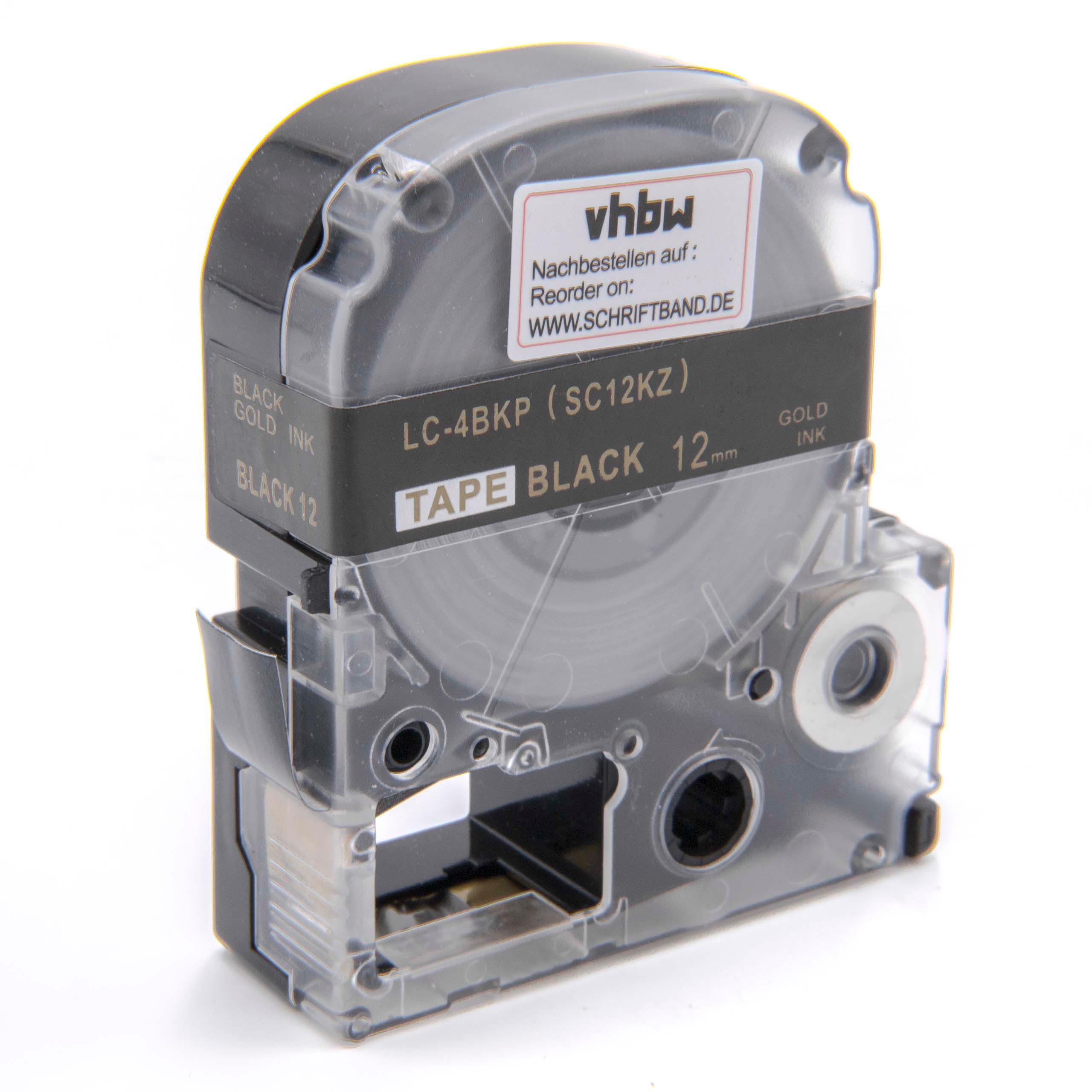 Label Tape as Replacement for Epson LC-4BKP - 12 mm Gold to Black