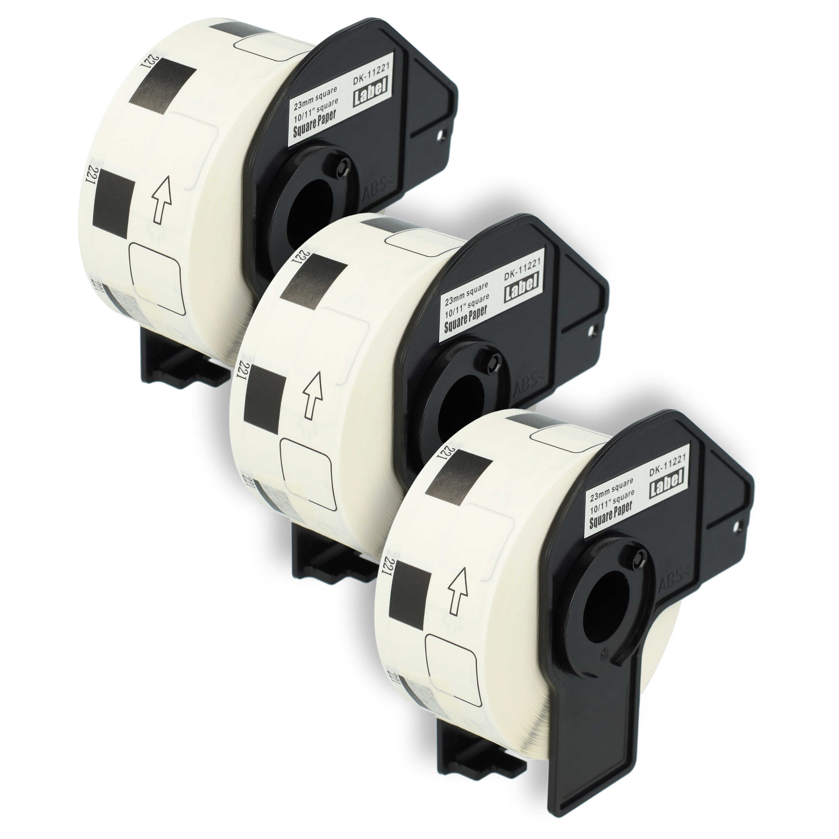 3x Etiketten als Ersatz für Brother DK-11221 für Brother Etikettendrucker - Premium 23mm x 23mm + Halter