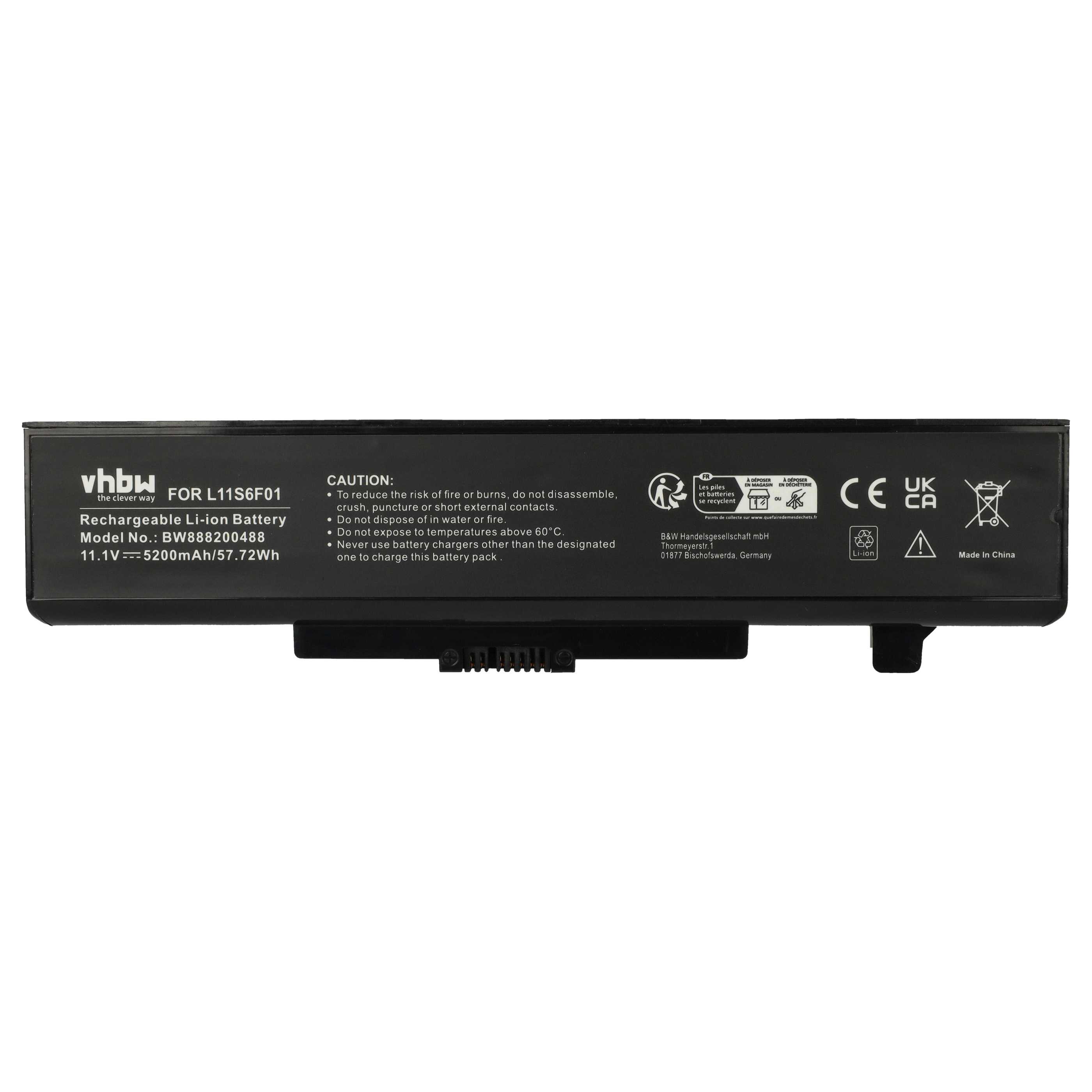 Notebook Battery replaces Lenovo 0A36311, 121000675, 121500047, 121500048 - 5200 mAh 11.1 V Li-Ion, black