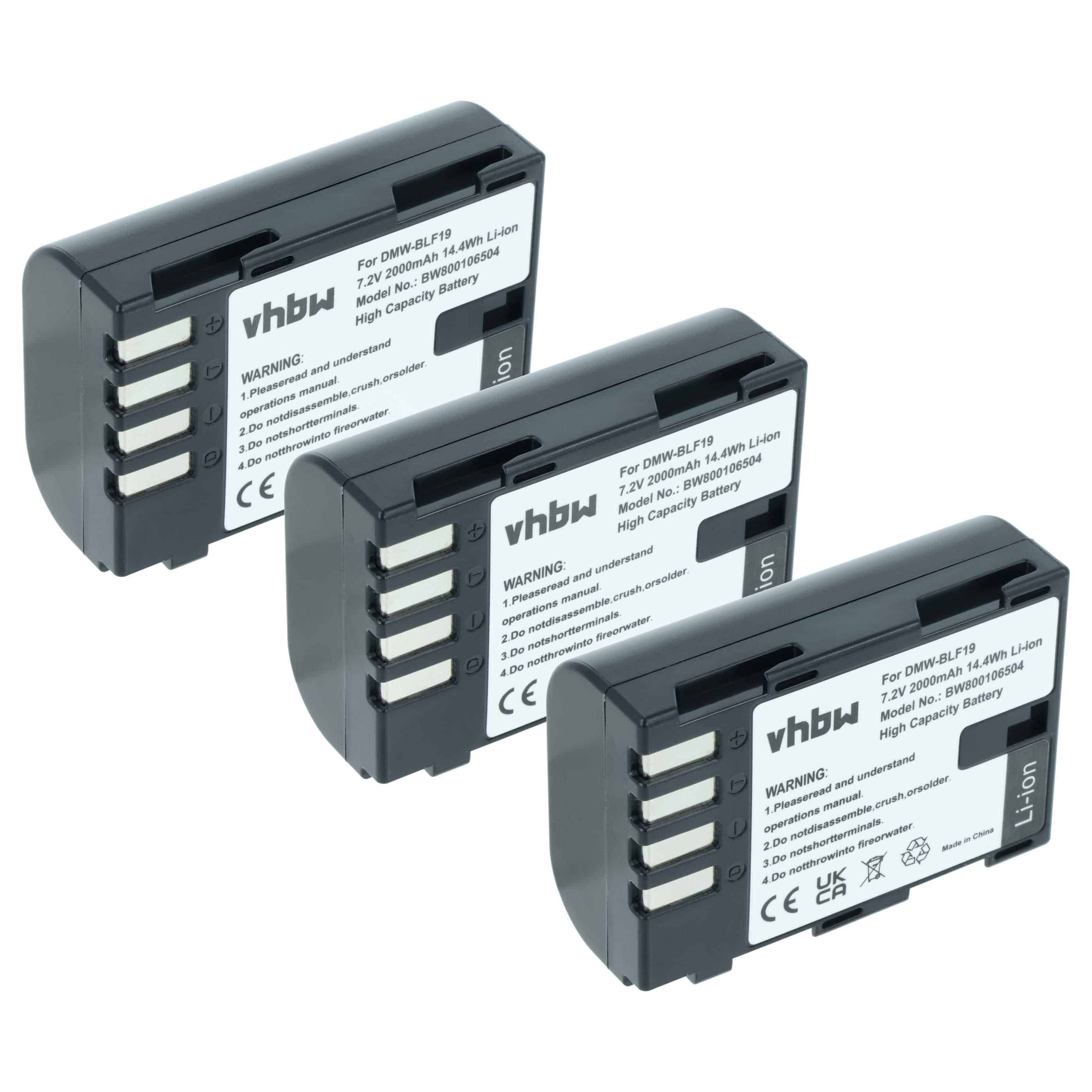 3x Battery replaces Panasonic DMW-BLF19E, DMW-BLF19 - 2000mAh, 7.2V, Li-Ion