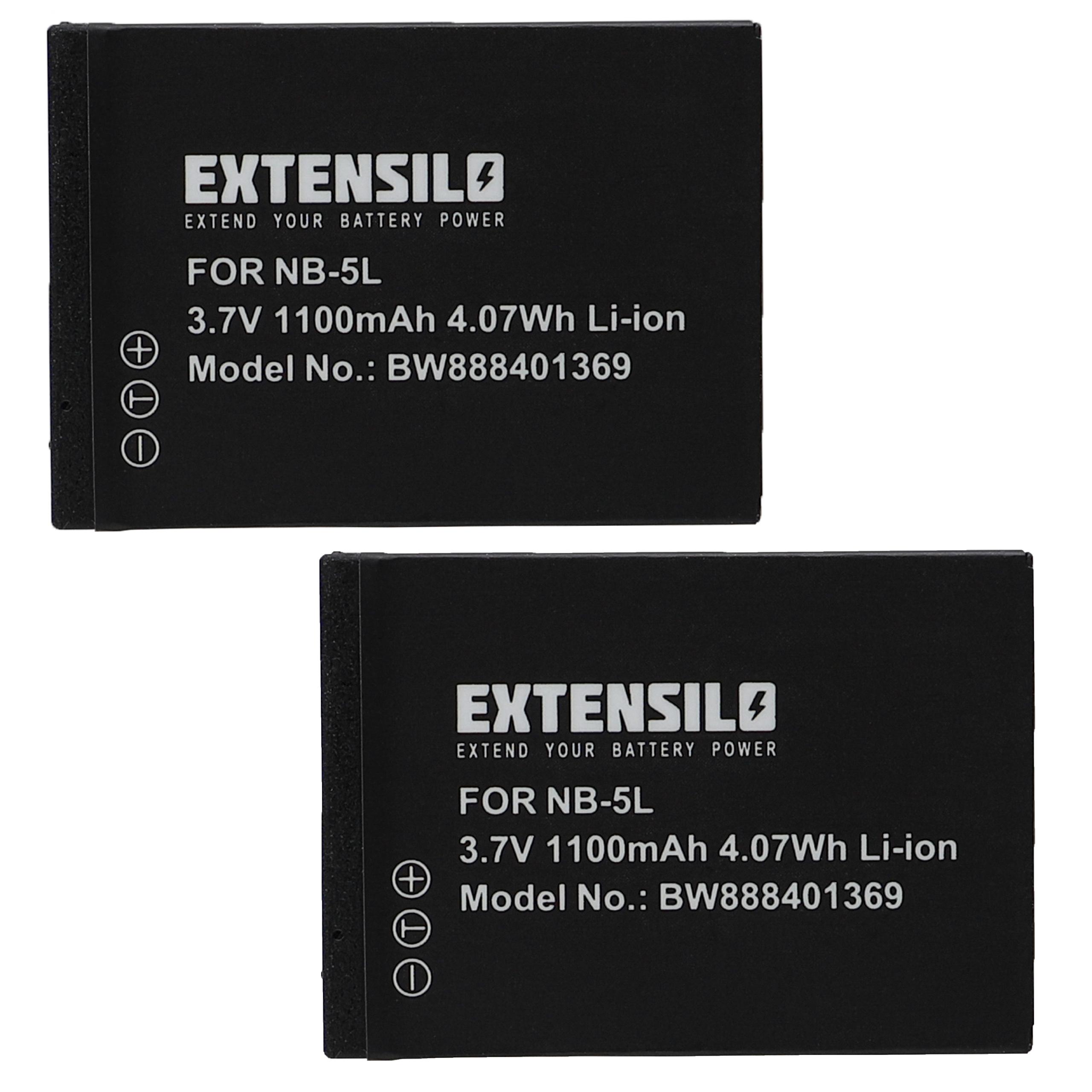 2x Battery replaces Canon NB-5L - 1100mAh, 3.7V, Li-Ion