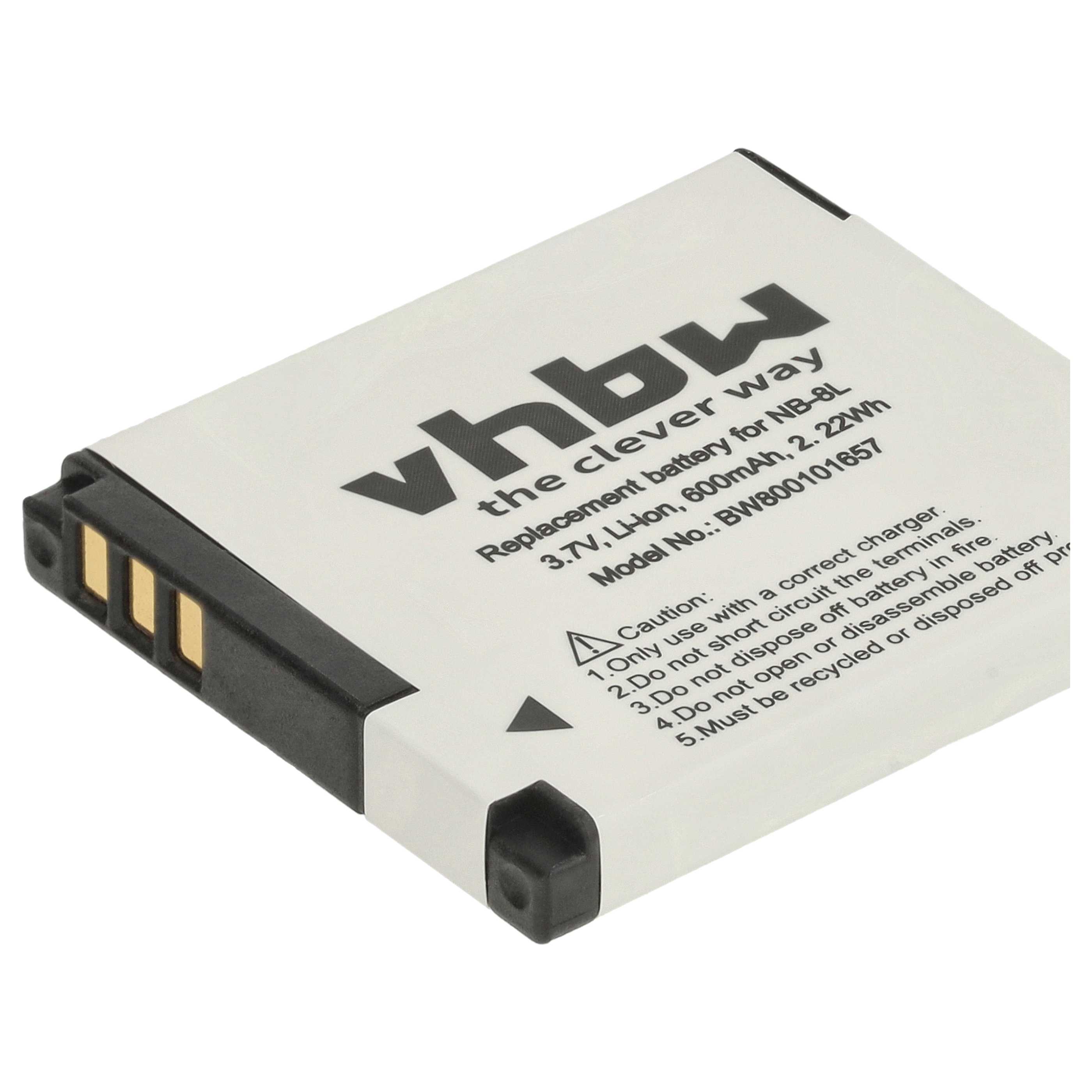 3x Battery replaces Canon NB-8L - 600mAh, 3.6V, Li-Ion