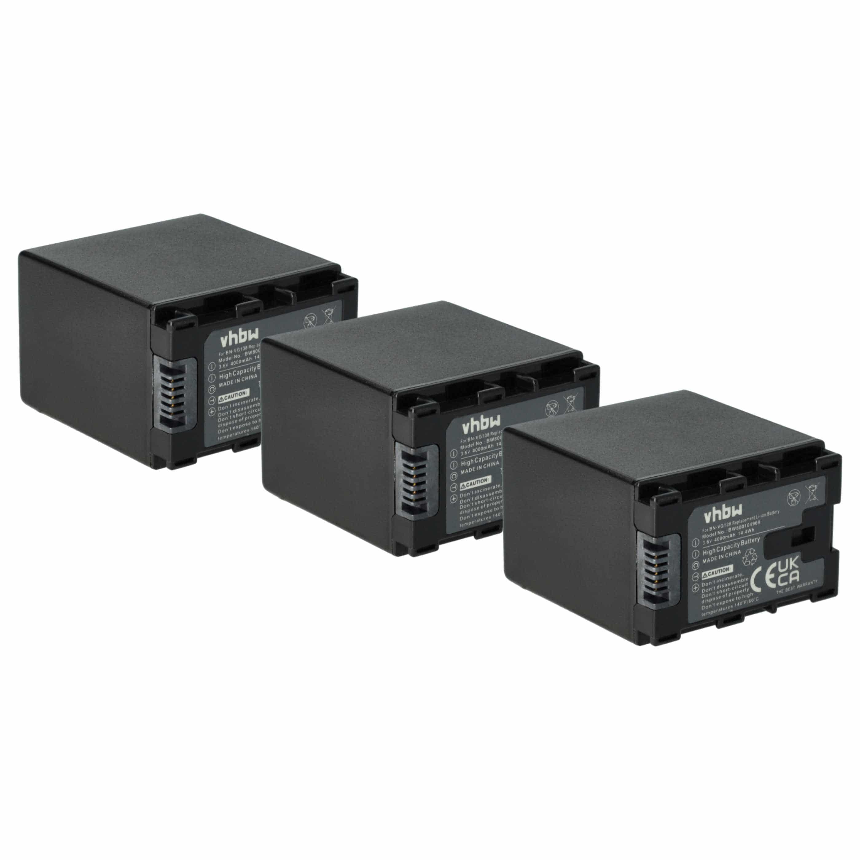 Videocamera 3x Battery replaces JVC BN-VG138SU, BN-VG138, BN-VG138E, BN-VG138AC - 4000 mAh 3.6 V Li-Ion