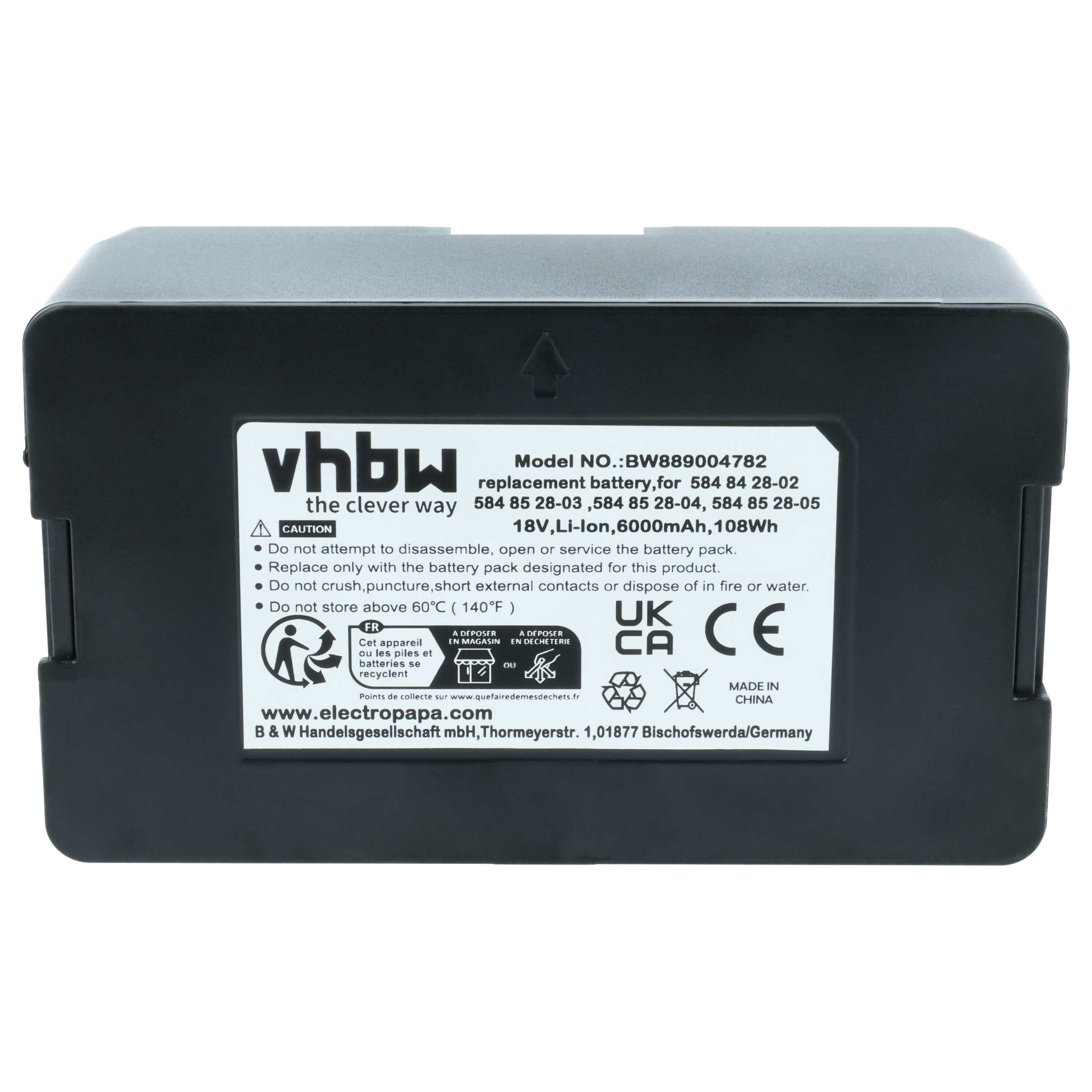 Batteria sostituisce Husqvarna 5848228-01, 584 84 28-02, 5848428-02 per tagliaerba - 6Ah 18V Li-Ion