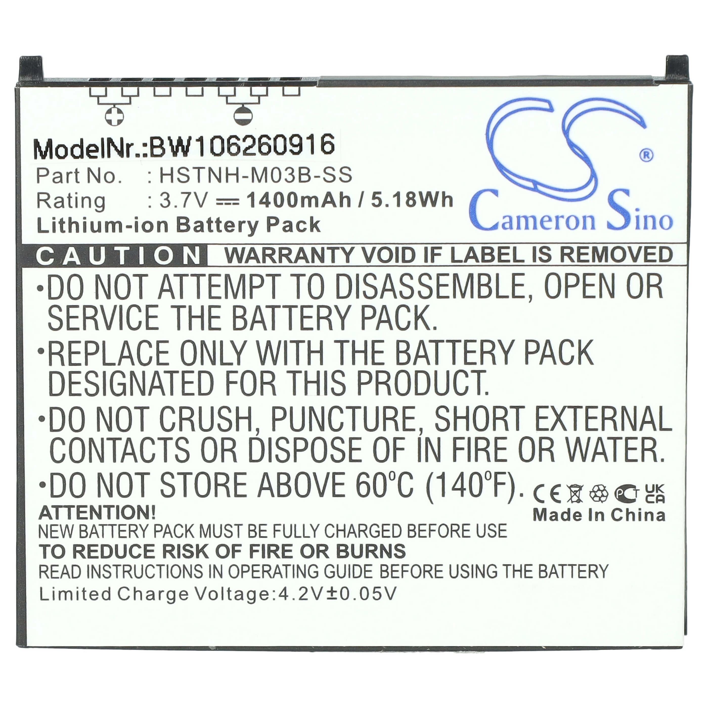 Mobile Phone Battery Replacement for HP IPAQ 360136-001, FA285A, FA286A, 364401-001 - 1500mAh 3.7V Li-Ion