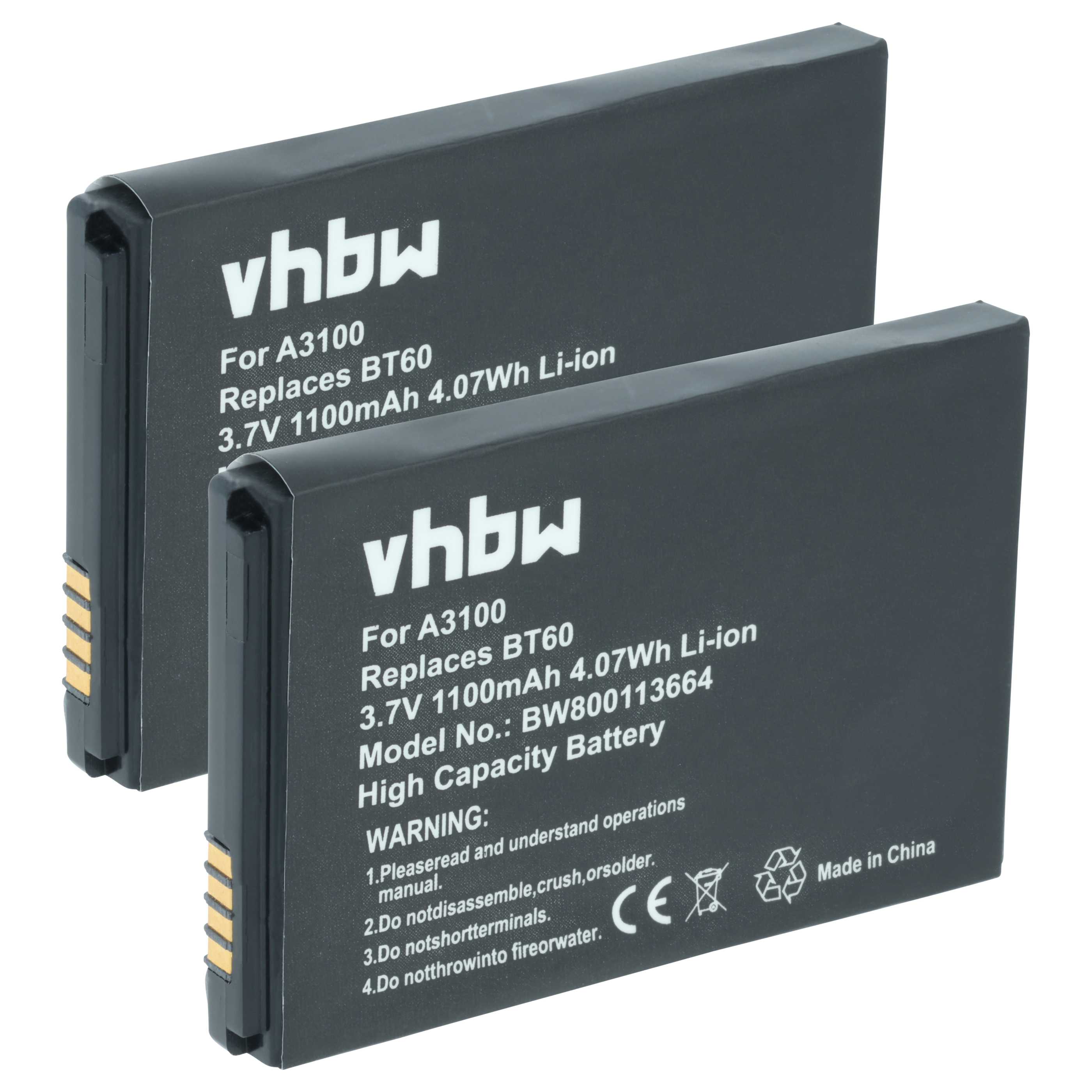 2x Batteria sostituisce Motorola BT90, HKNN4013A, HKLN4440B, BT110, BT60 per cellulare - 1100mAh 3,7V Li-Ion 