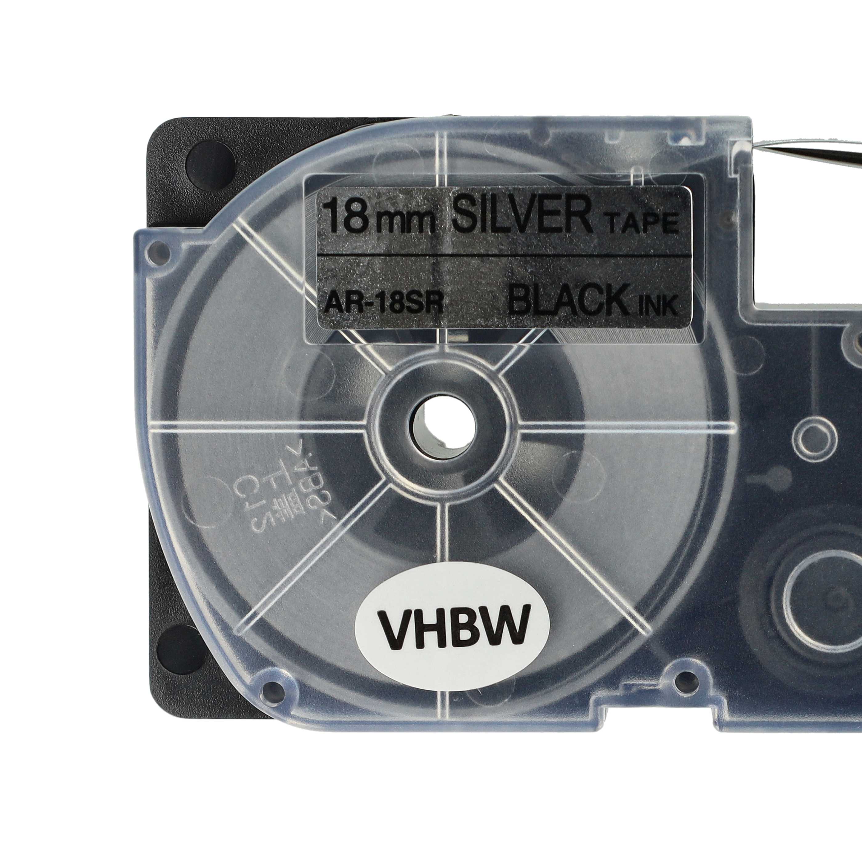 Label Tape replaces Casio XR-18SR1, XR-18SR - 18 mm Black to Silver