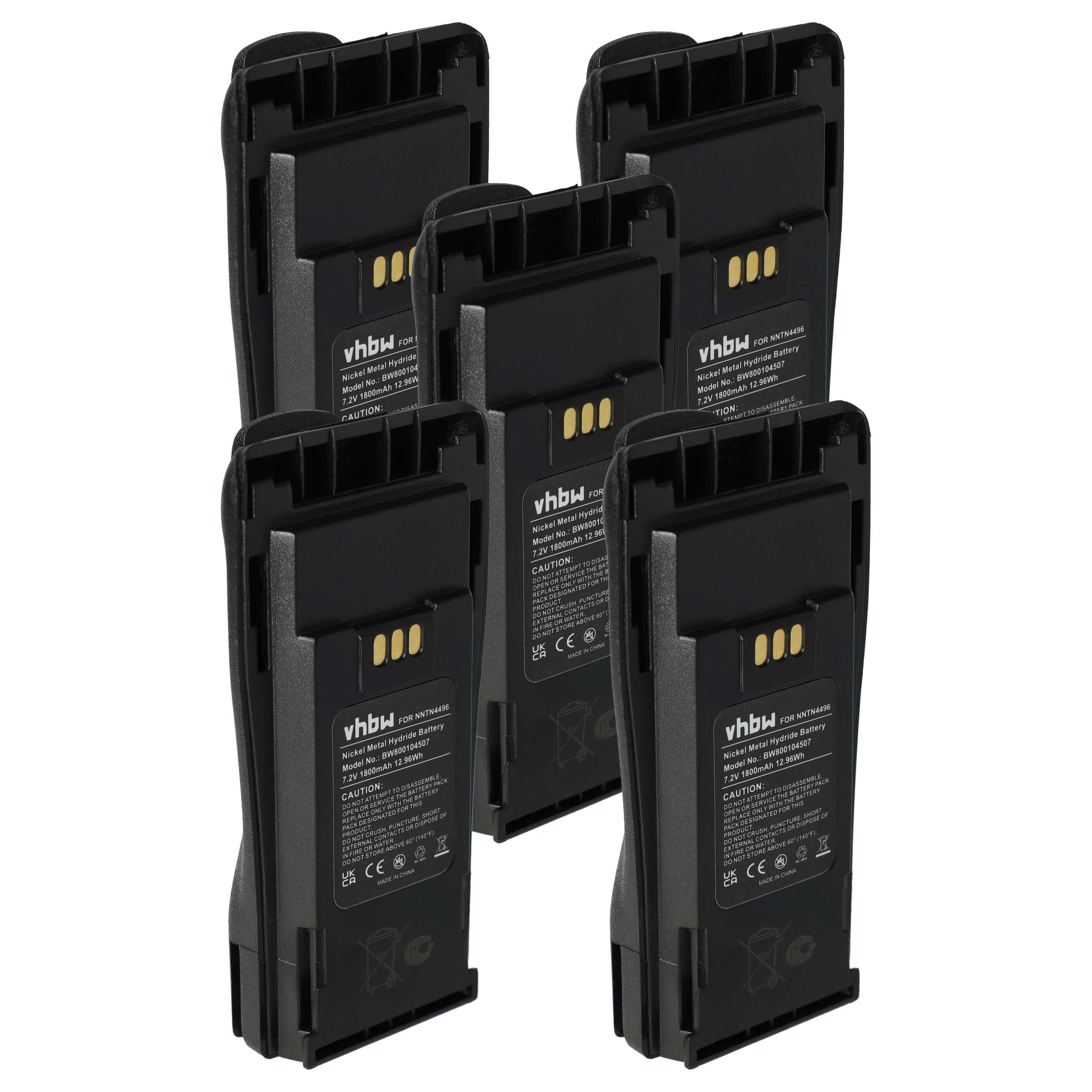5x Batteria per dispositivo radio Motorola CP040, CP200d, DP1400 - 1800mAh 7,2V NiMH