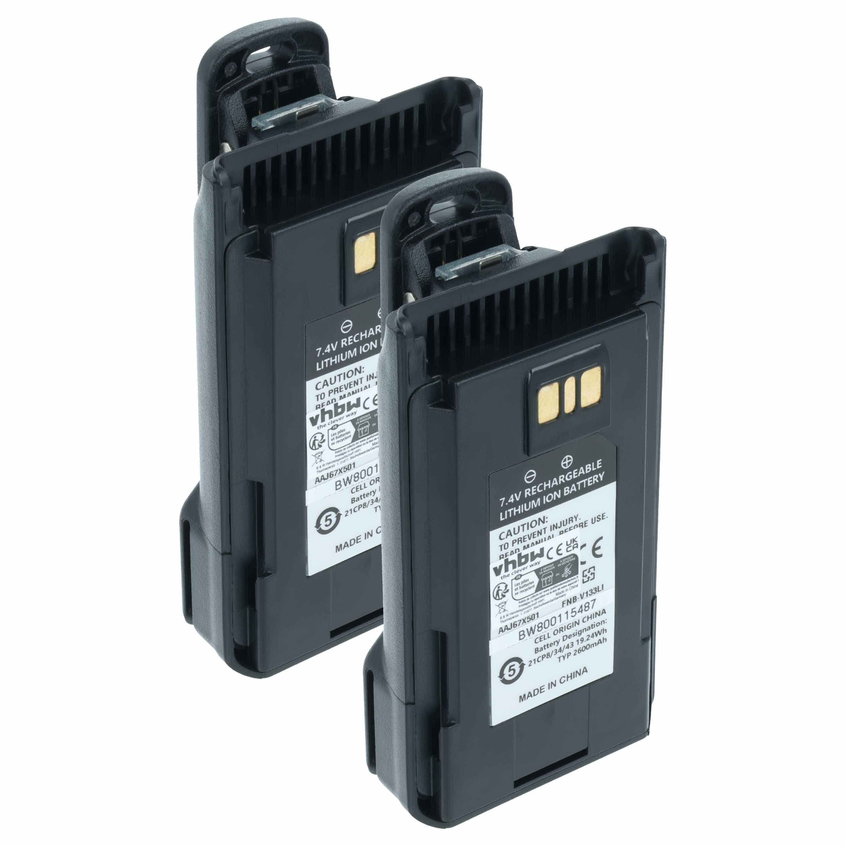 Radio 2x Battery replaces Motorola AAJ67X001 - 2600 mAh 7.4 V Li-Ion + Belt Clip