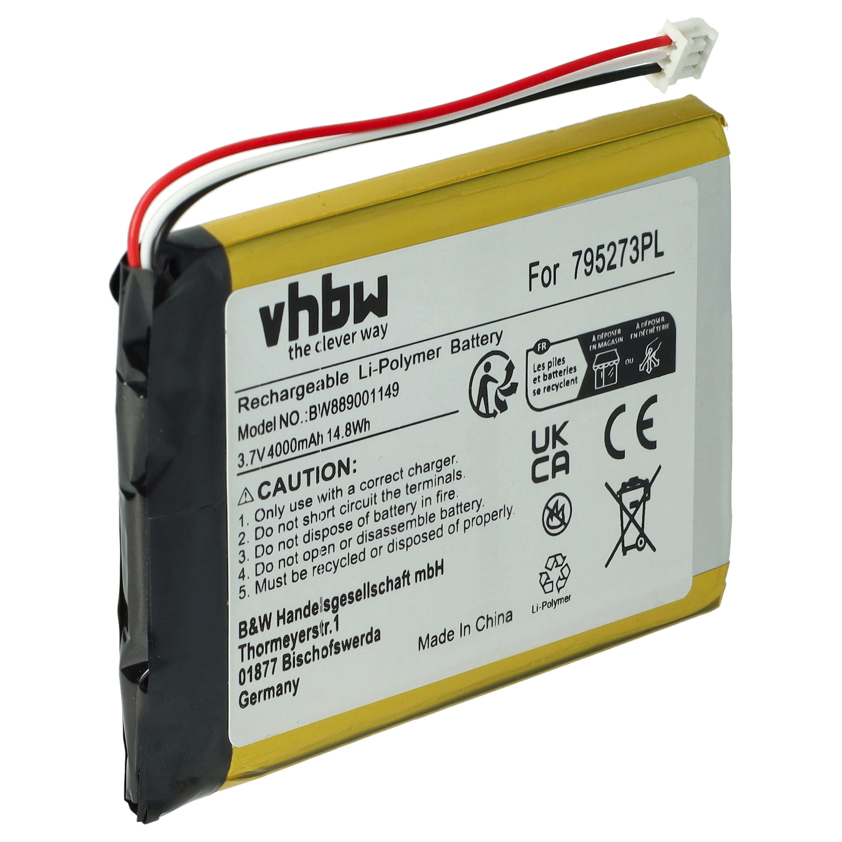 Batería reemplaza Tigerbox 795273PL para caja de audio Tigerbox - 4000 mAh 3,7 V Li-poli