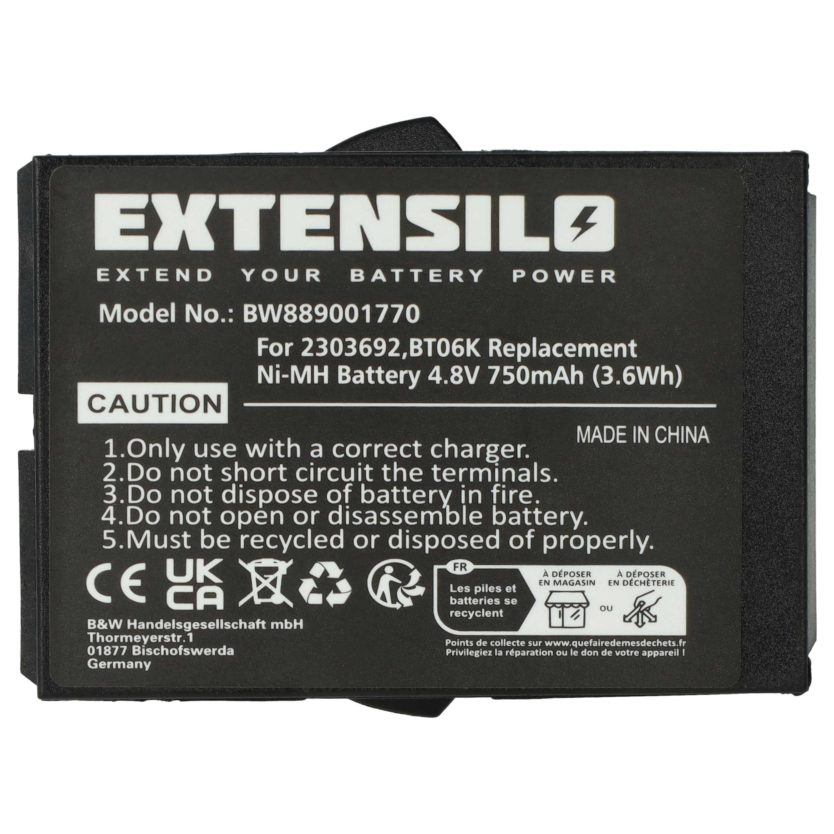 Battery as Replacement for Danfoss BT06K, 2303692 Remote Control - 750 mAh 4.8 V NiMH