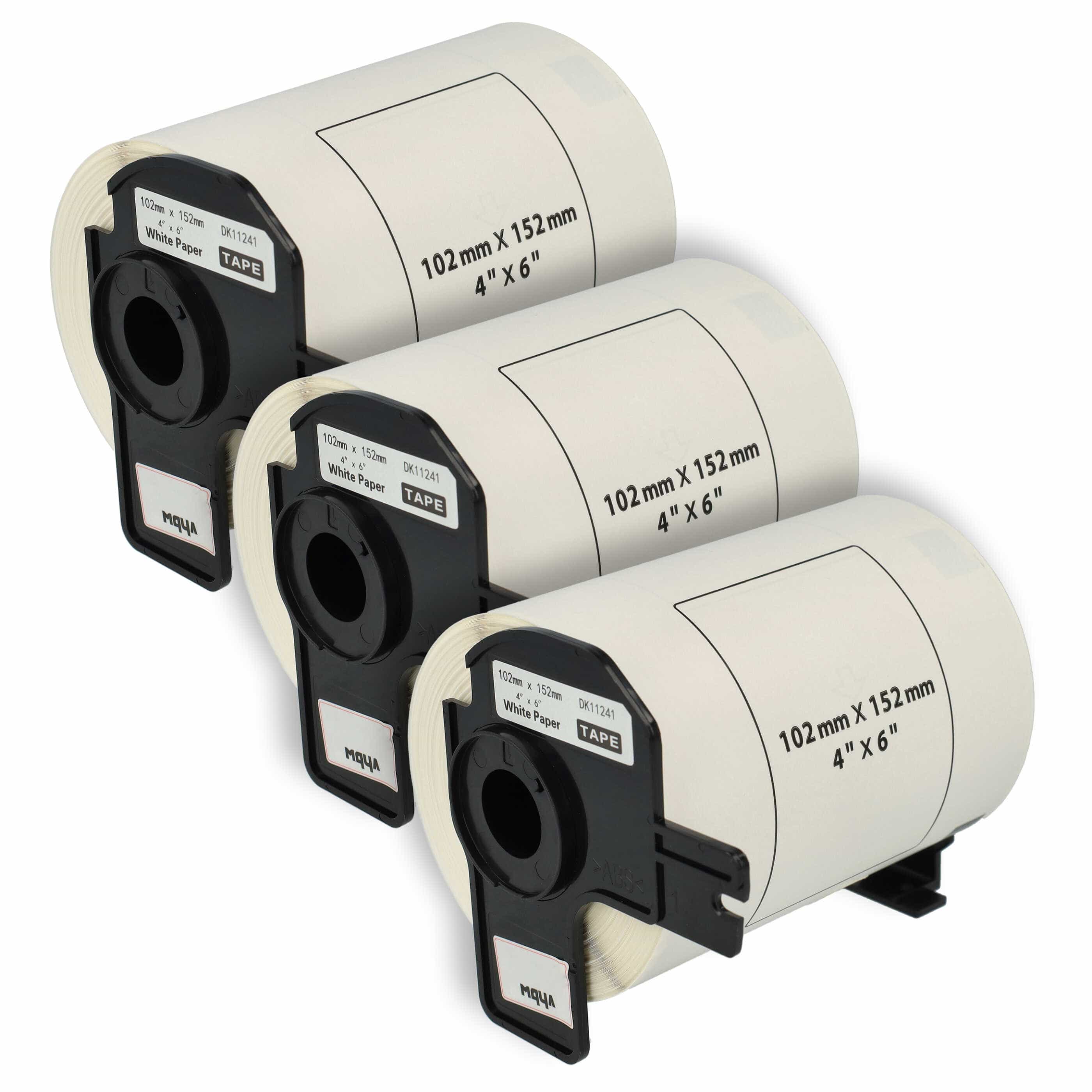 3x Label Roll replaces Brother DK-11241 Labeller - Standard 102 mm x 152 mm + Holder