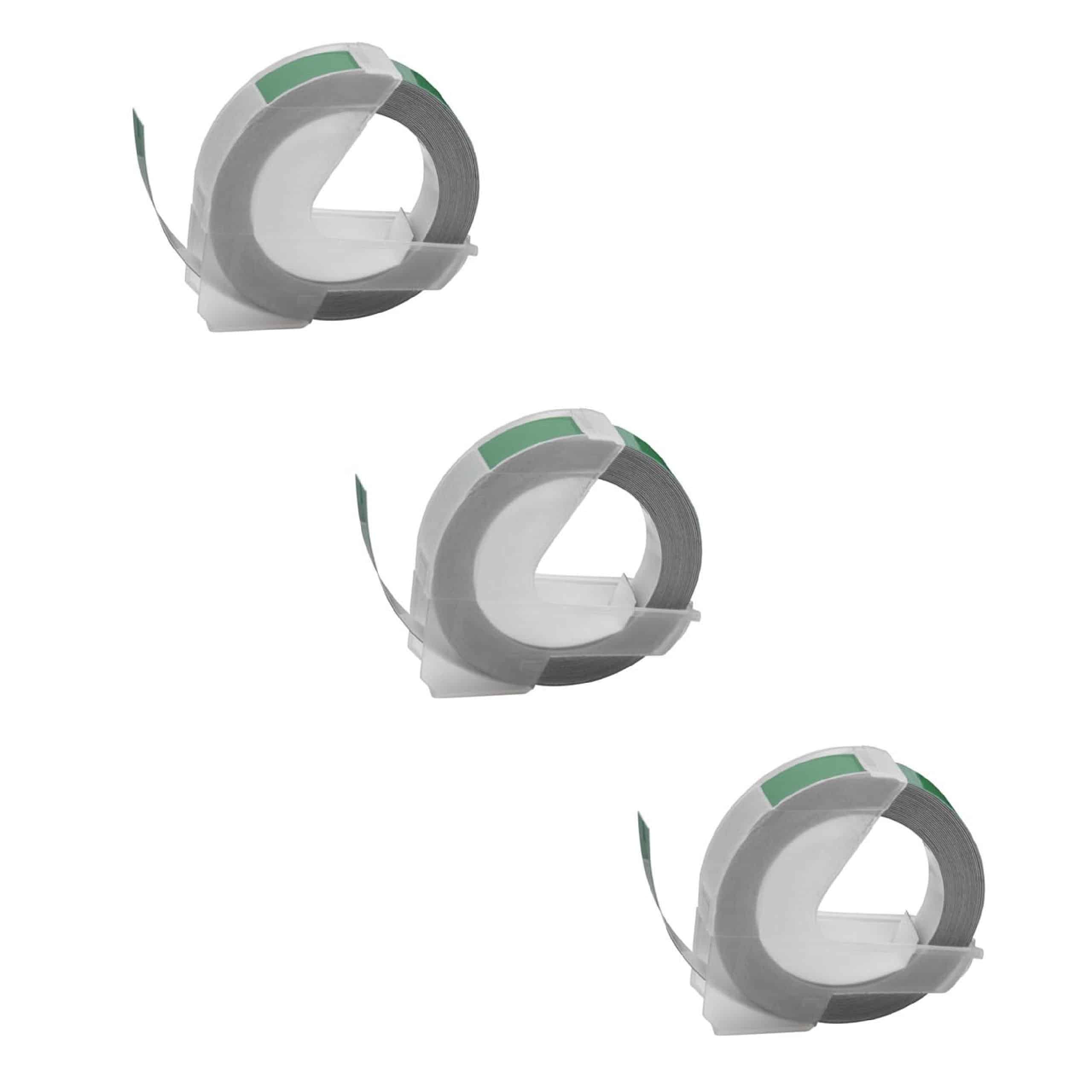 3x 3D Embossing Label Tape replaces Dymo 520105, S0898160 - 9 mm White to Green