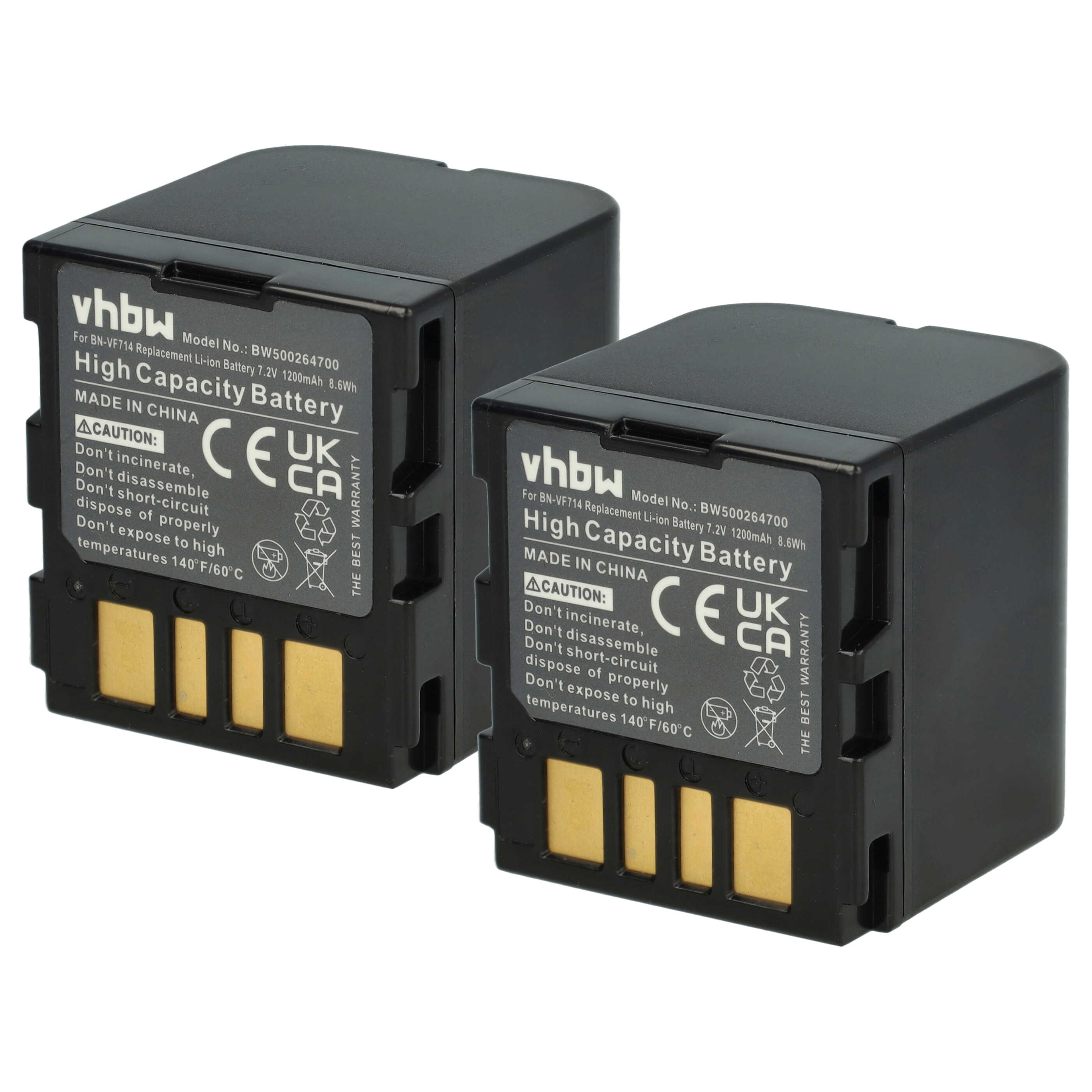 Videocamera 2x Battery replaces JVC BN-VF714, BN-VF707, BN-VF707U, BN-VF733, BN-VF714U - 1200 mAh 7.2 V Li-Ion