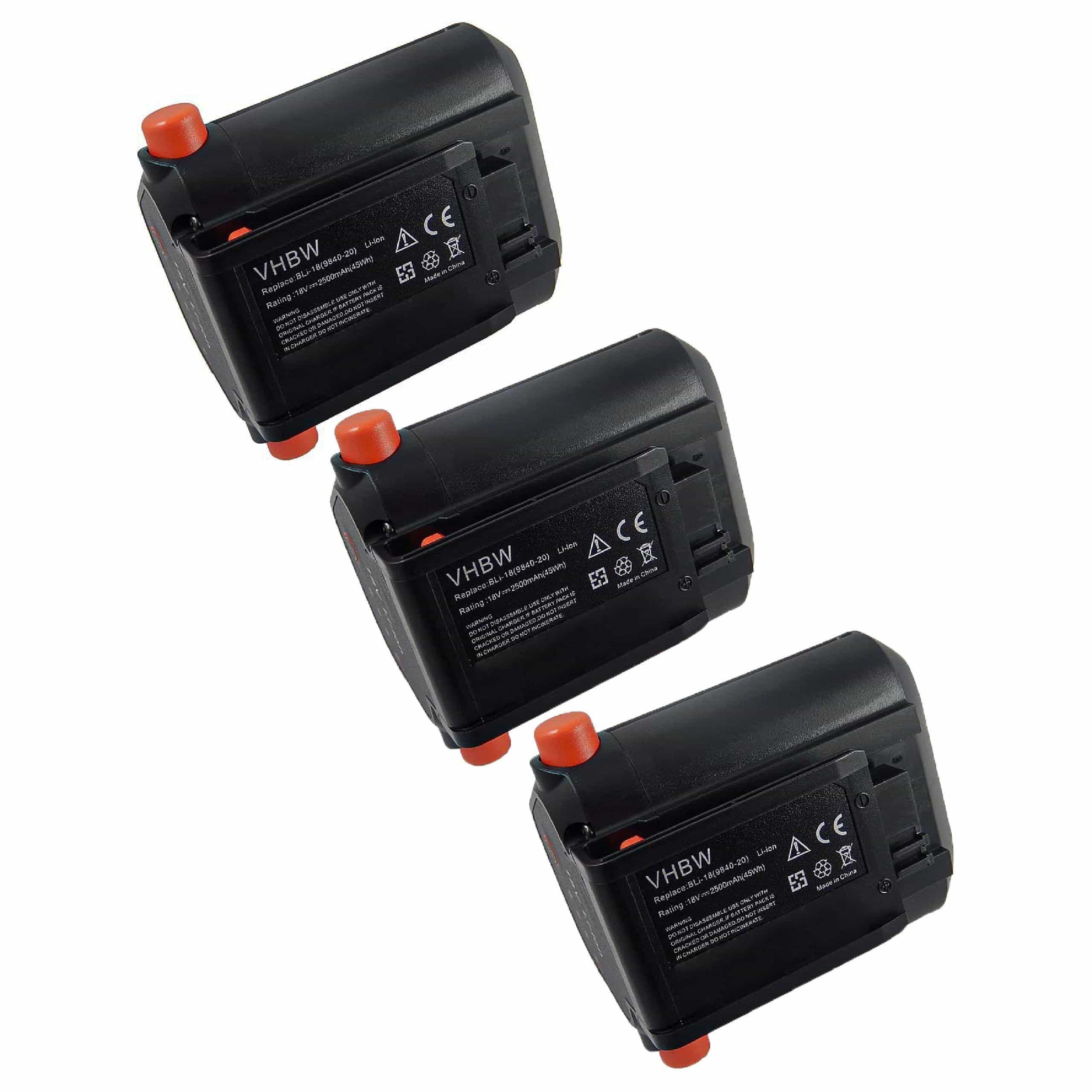 3x Battery replaces Gardena BLi-18, 9839-20, 9840-20 - 2500 mAh 18 V Li-Ion, black
