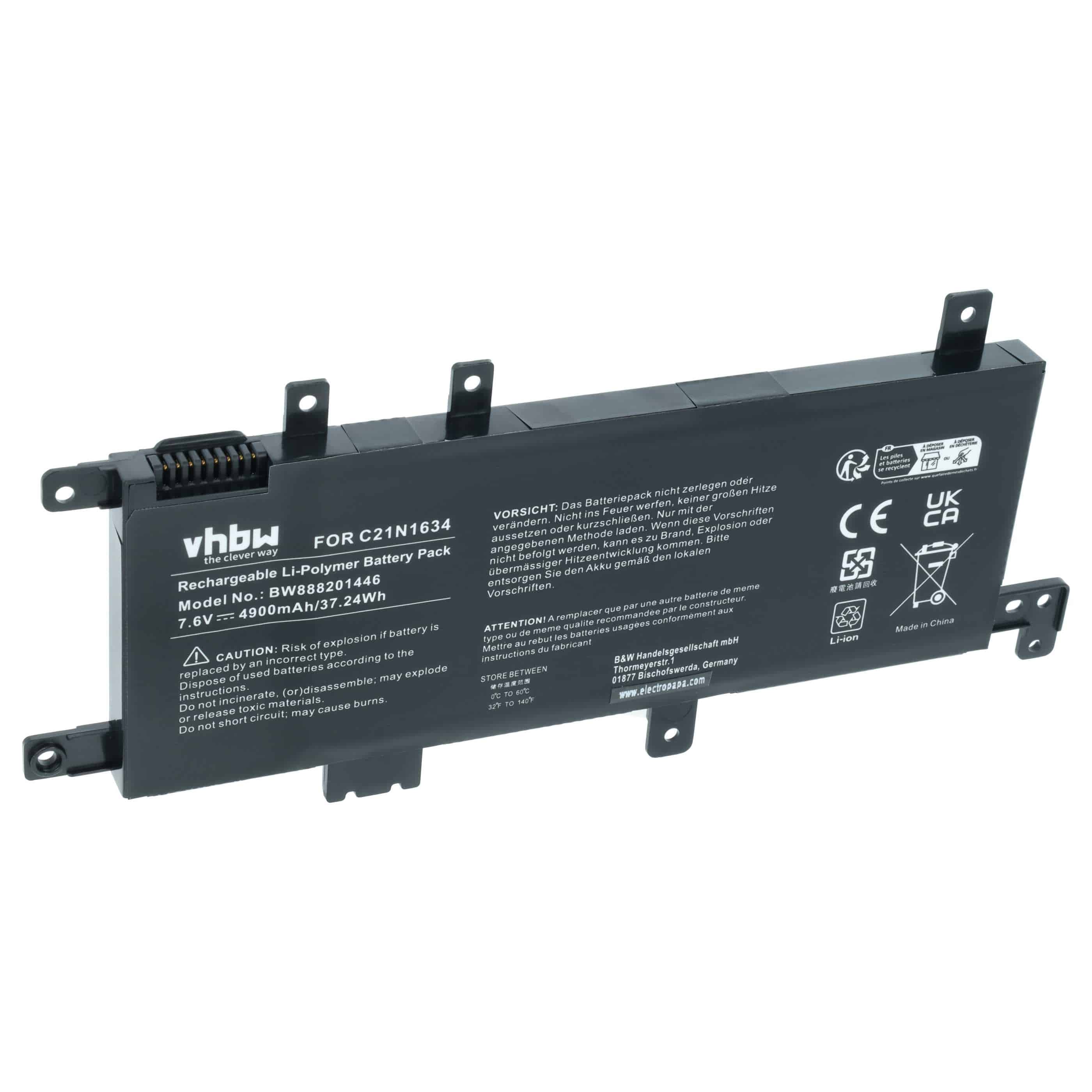 Akumulator do laptopa zamiennik Asus 0B200-02550200, 0B200-02550000, C21N1634 - 4900 mAh 7,6 V LiPo, czarny