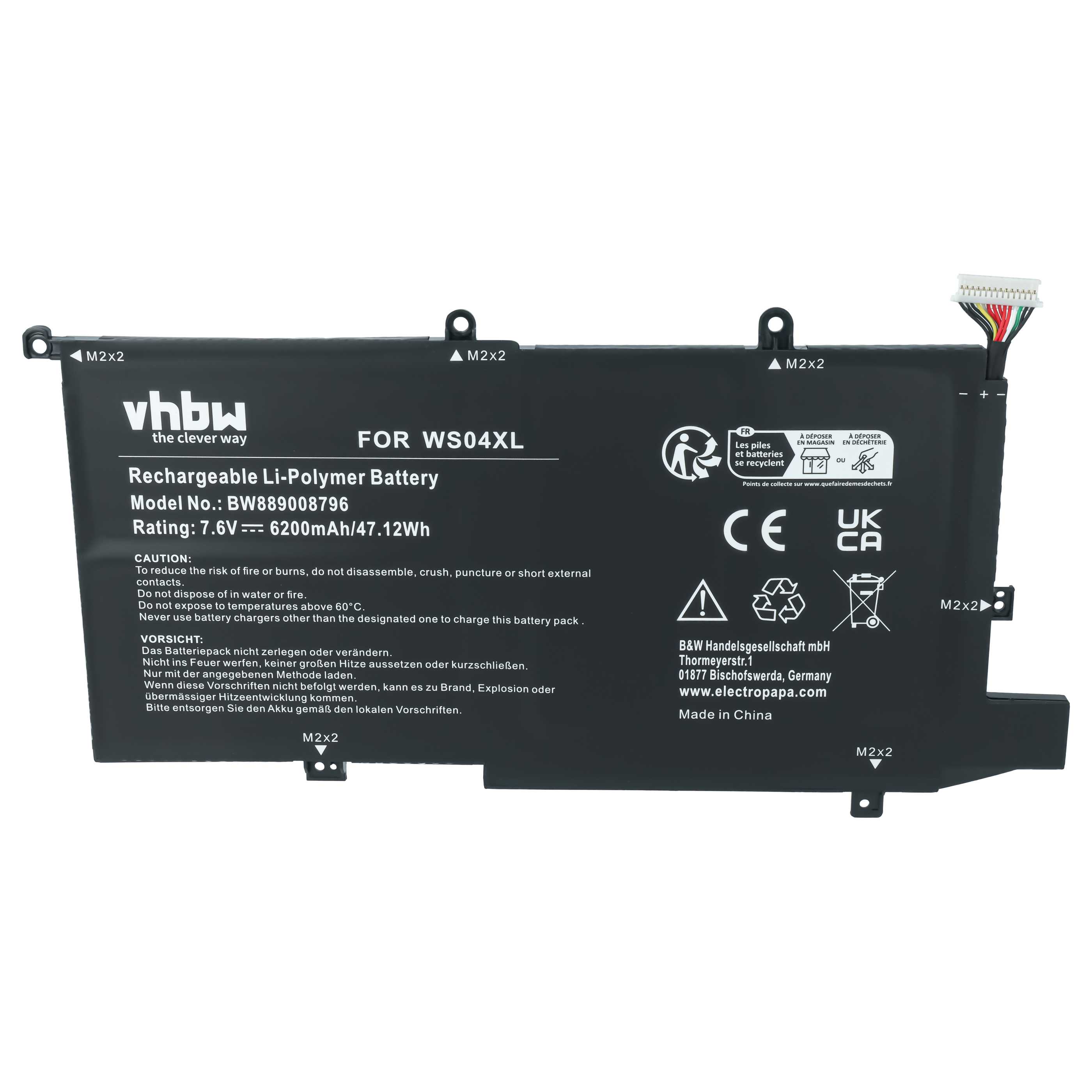 Batteria sostituisce HP HSTNN-DB9Z, L97352-2D1, WS04066XL, L97357-005 per notebook - 6200mAh 7,6V Li-Poly