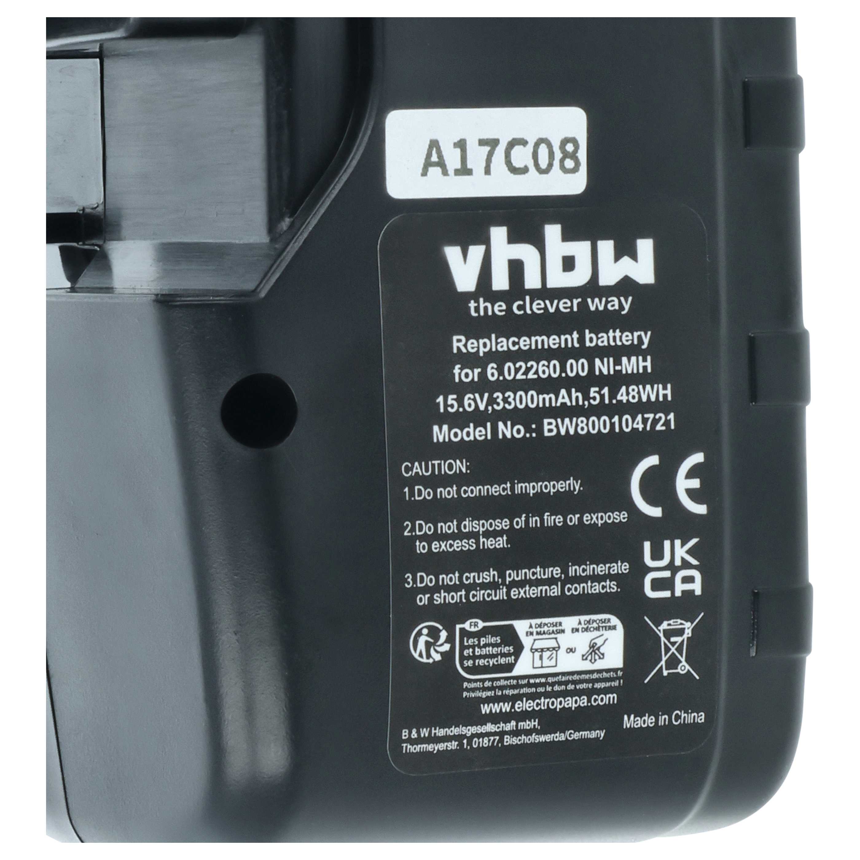 Batteria sostituisce Metabo 6.02276.51, 6.02260.00, 6.02307.51, 6.02293.50 per attrezzo - 3,3Ah 15,6V NiMH
