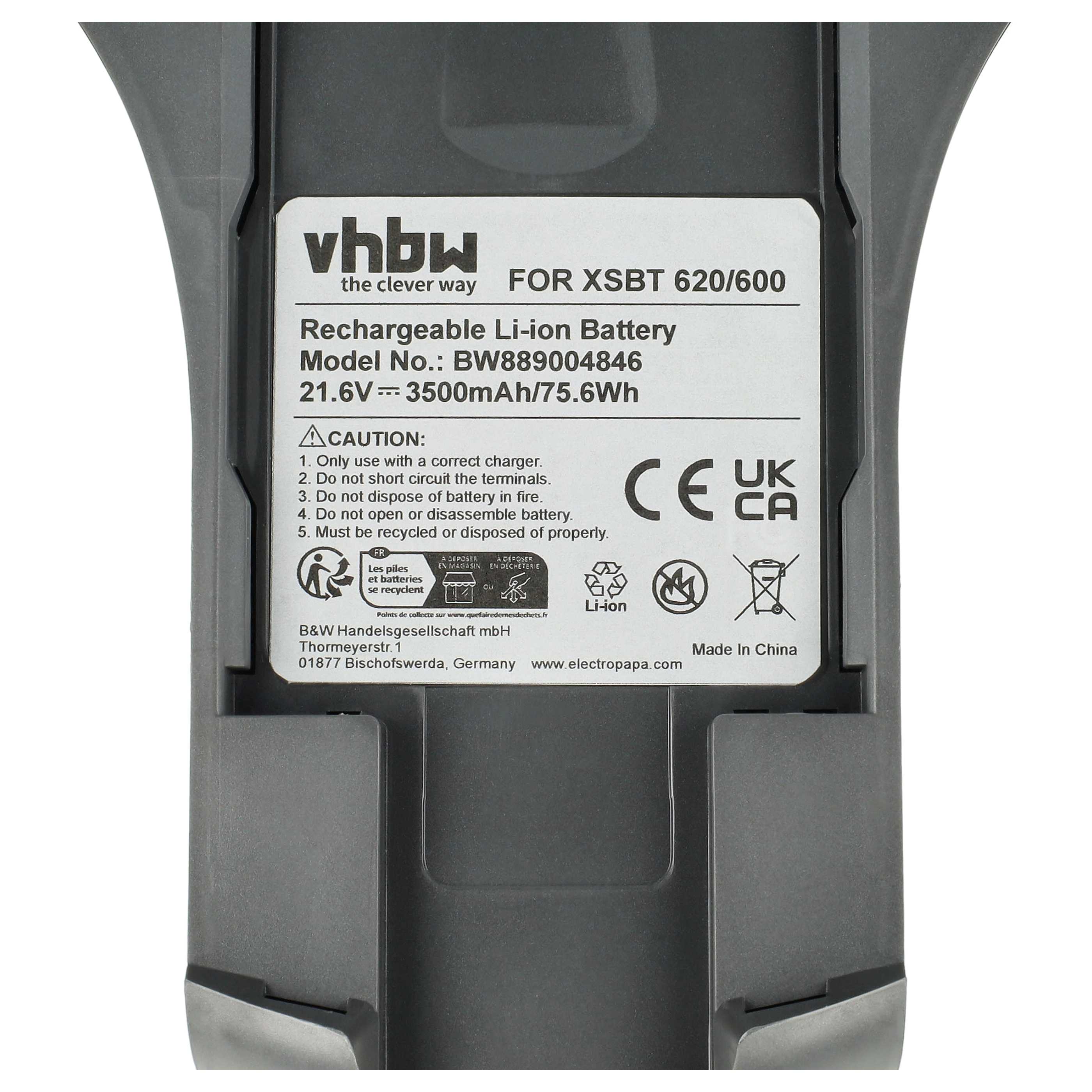 Battery replaces XSBT620 for Shark 3500mAh, 21.6V, Li-Ion