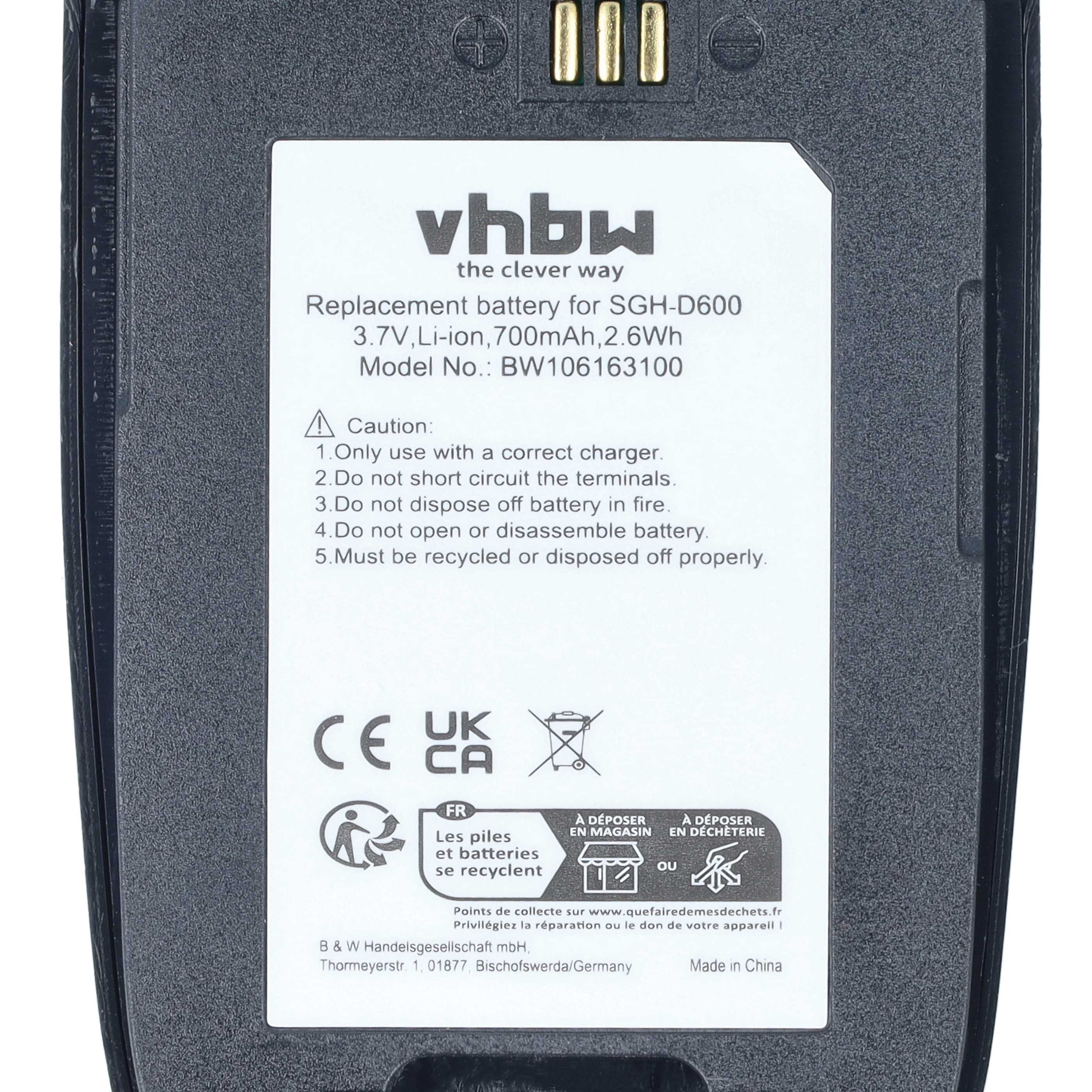 Batteria sostituisce Samsung BST4389BE per cellulare - 700mAh 3,7V Li-Ion + cover retro nero