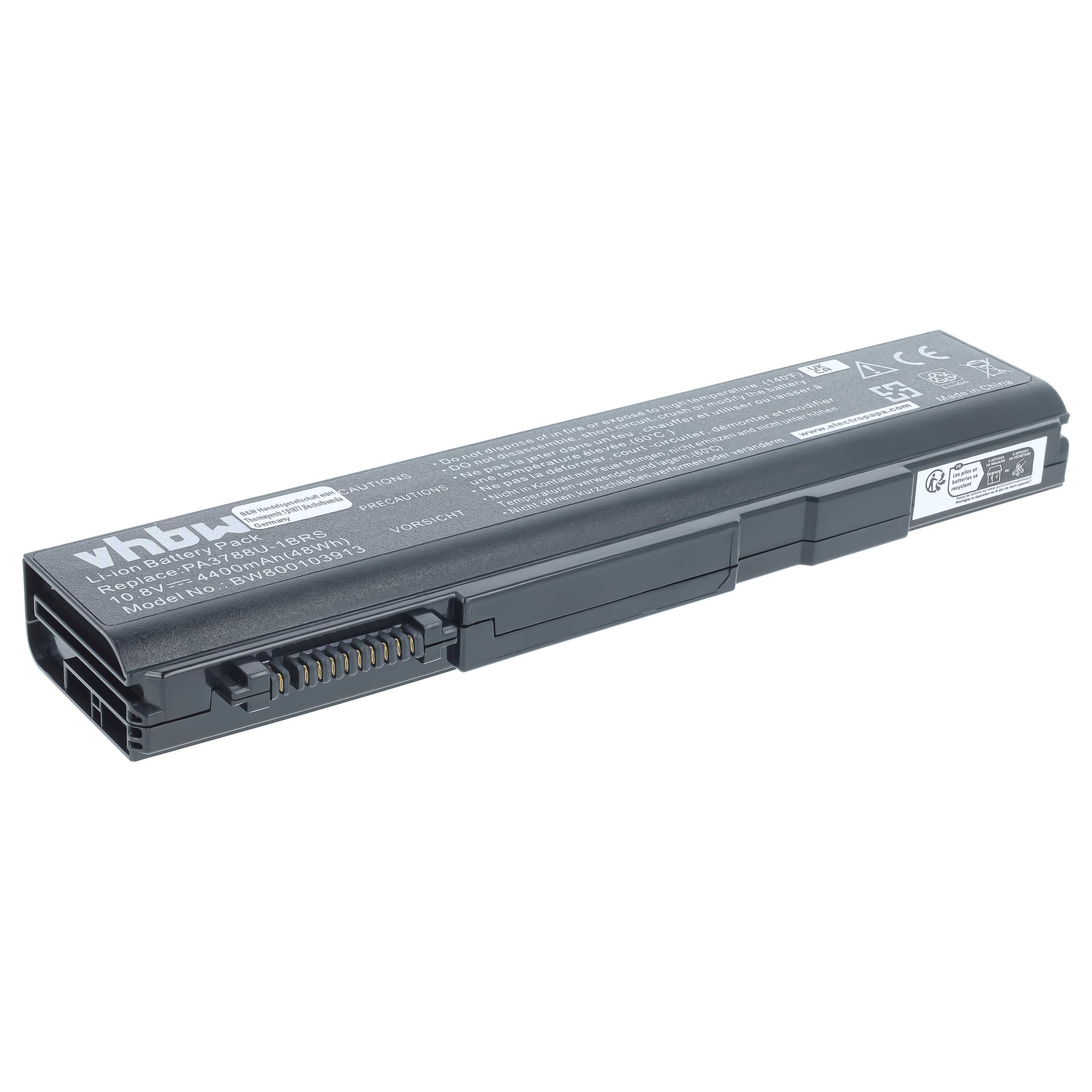 Batería recargable reemplaza Toshiba PA3788, PA3788U-1BRS para notebook - 4400 mAh 10,8 V Li-Ion negro