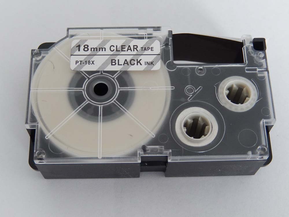 Schriftband als Ersatz für Casio XR-18X1, XR-18X - 18mm Schwarz auf Transparent, pet+ RESIN