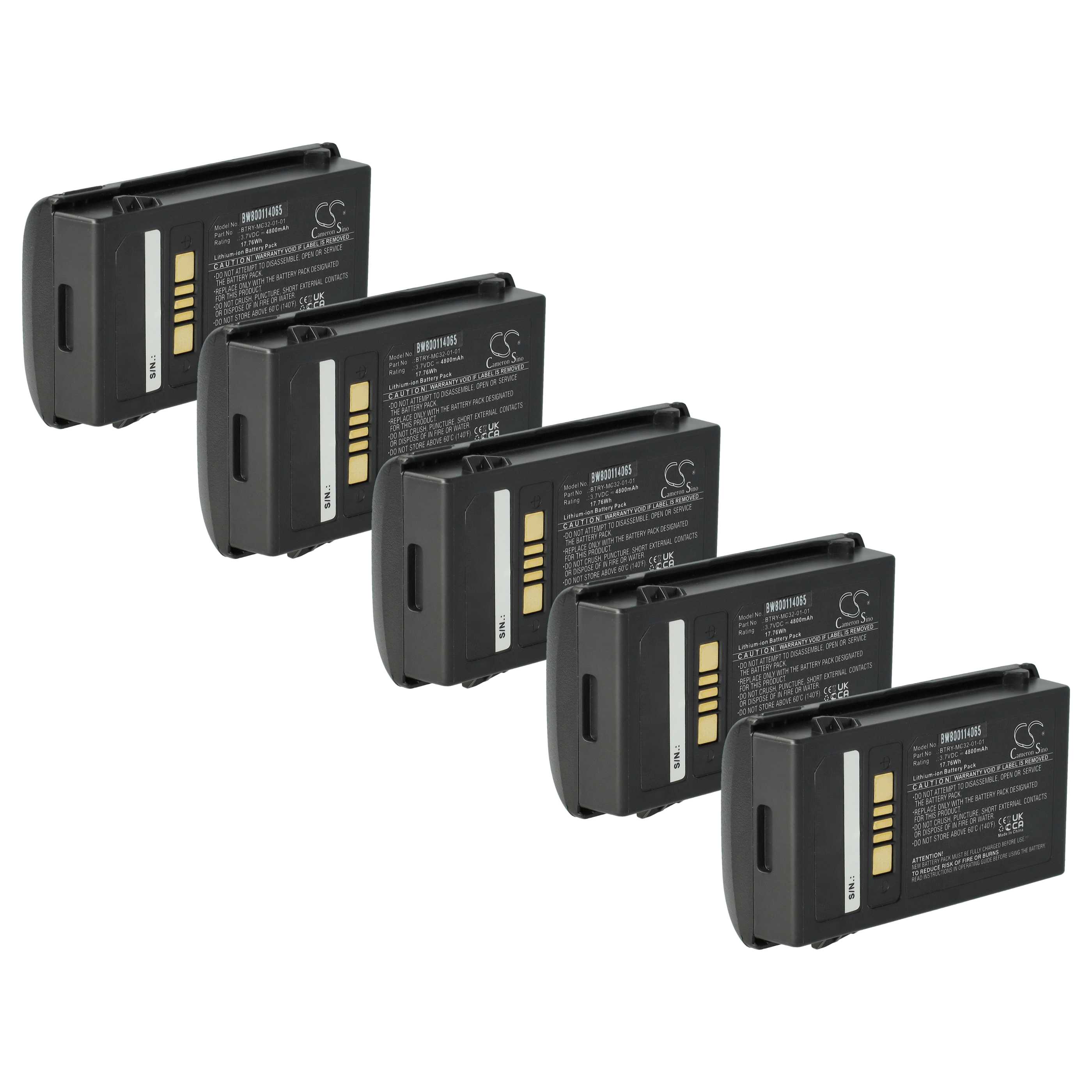 5x Akku als Ersatz für Motorola 82-000012-01, BT-000375 für Motorola Barcodescanner - 4800mAh 3,7V Li-Ion