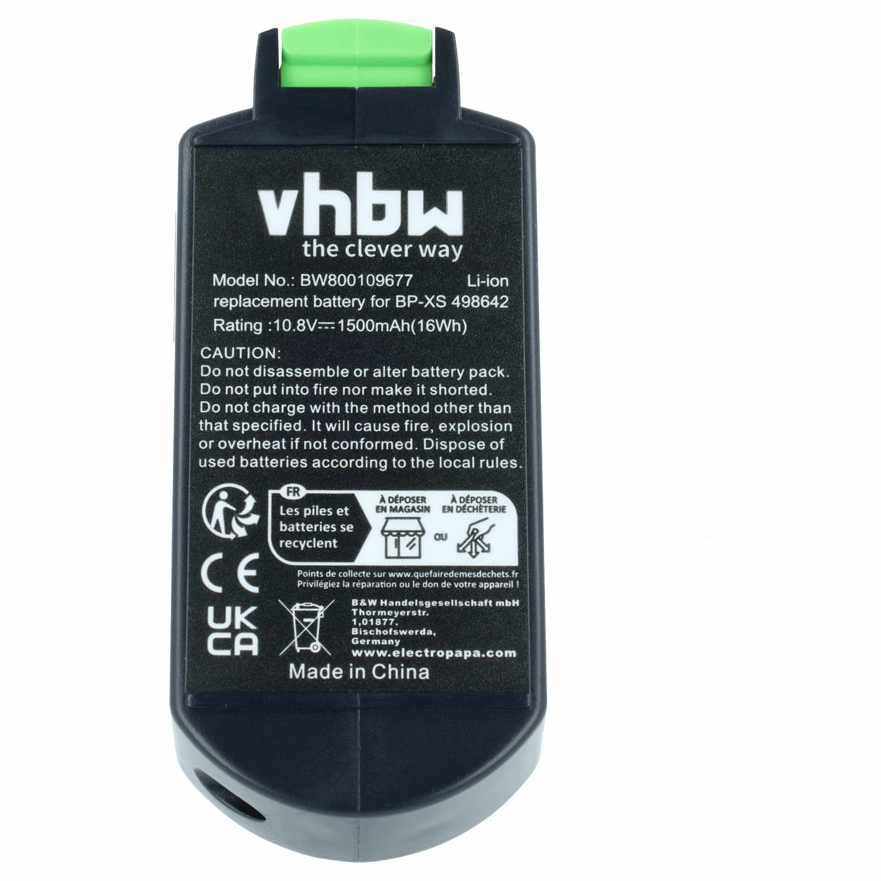 2x Battery replaces Festool 498338, 498336, 498616, 498339 Electric Power Tool - 1500 mAh, 10.8 V, Li-Ion