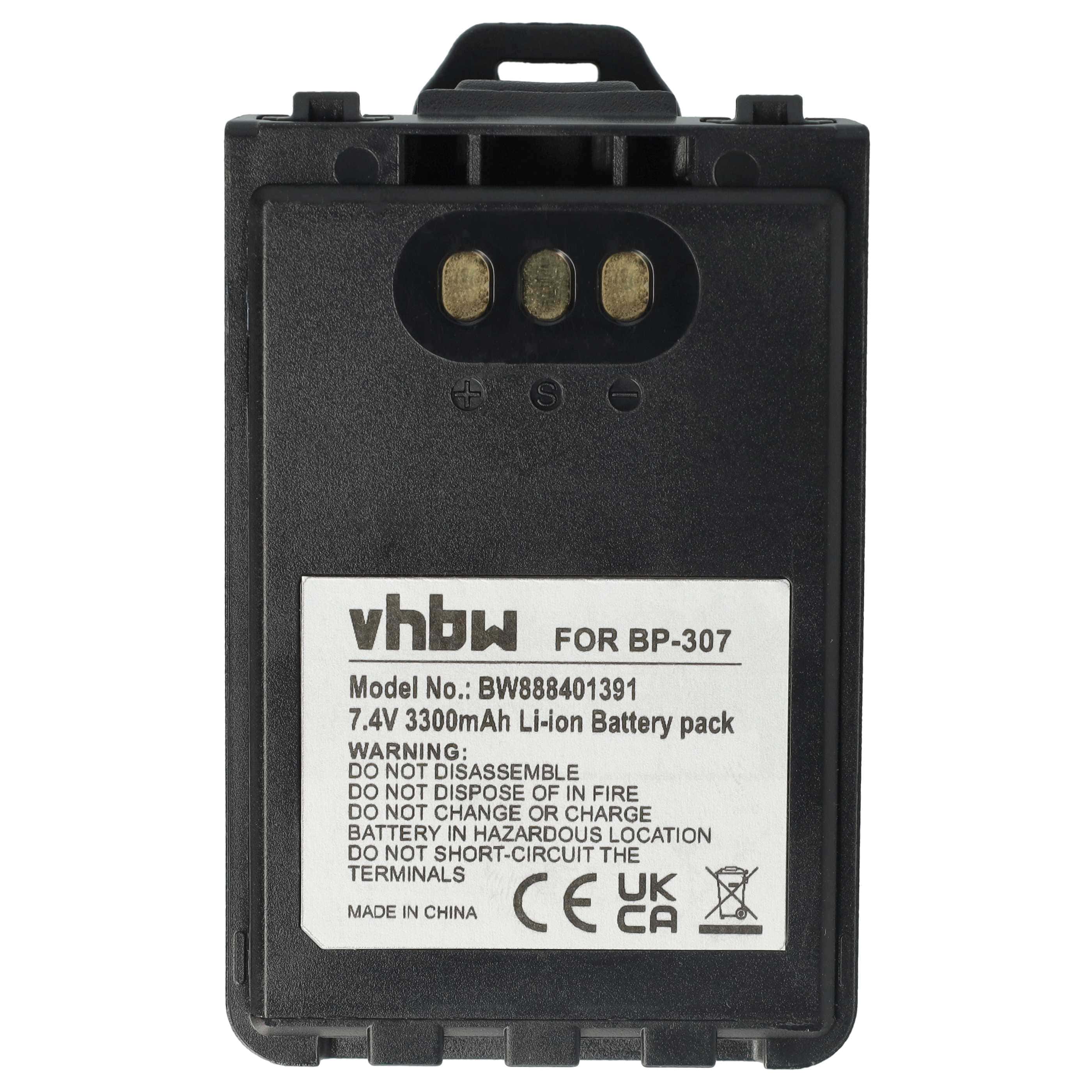 Radio 2x Battery replaces Icom BP-307 - 3300 mAh 7.4 V Li-Ion + Belt Clip