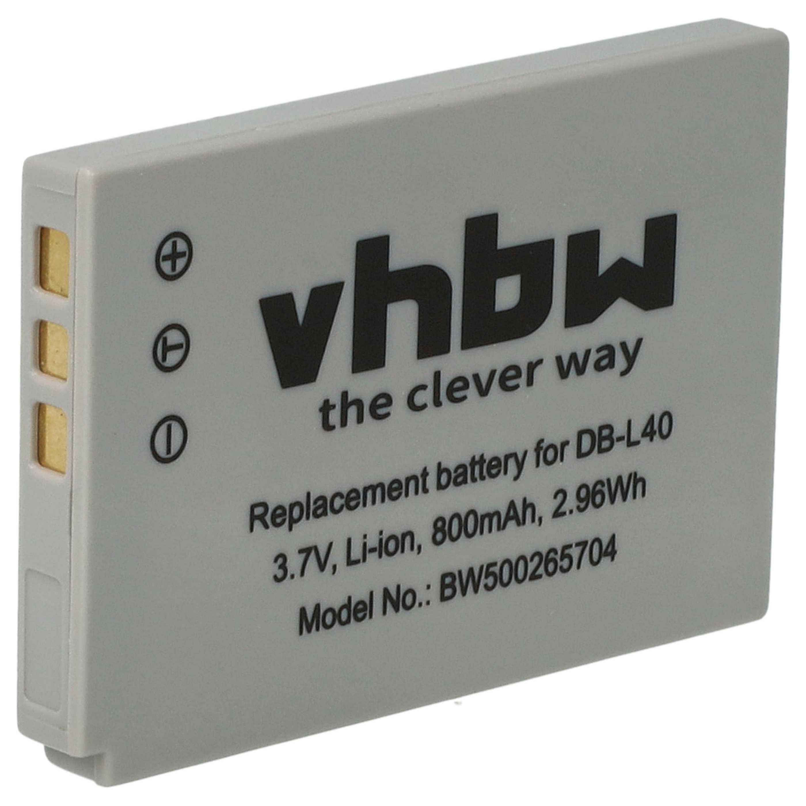 Videocamera Battery replaces Sanyo DB-L40AU, DB-L40 - 800 mAh 3.7 V Li-Ion
