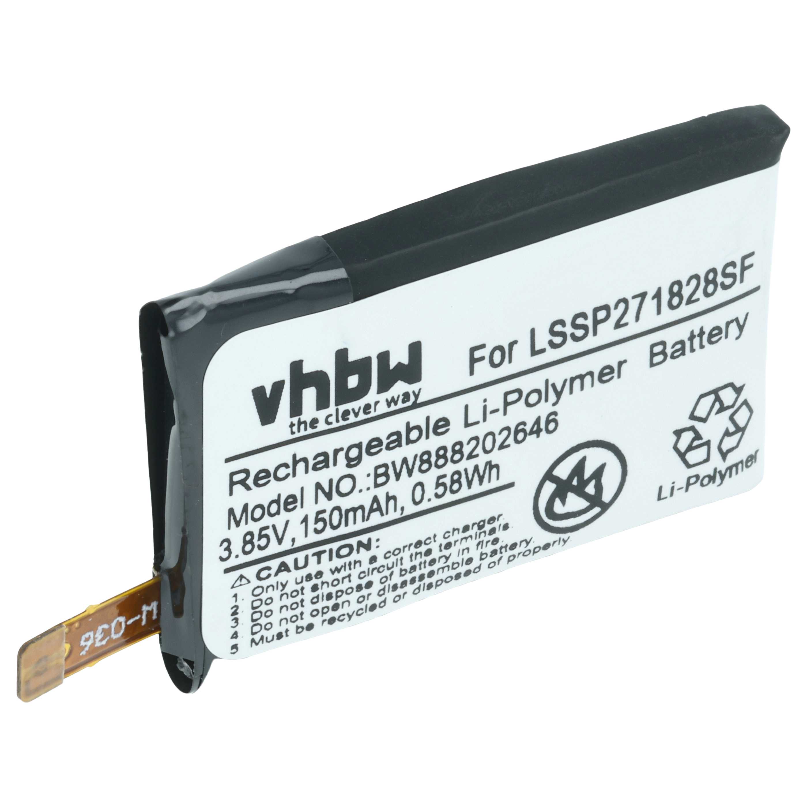 Smartwatch Battery replaces Fitbit R-41021555, 261827 - 150 mAh 3.85 V Li-polymer