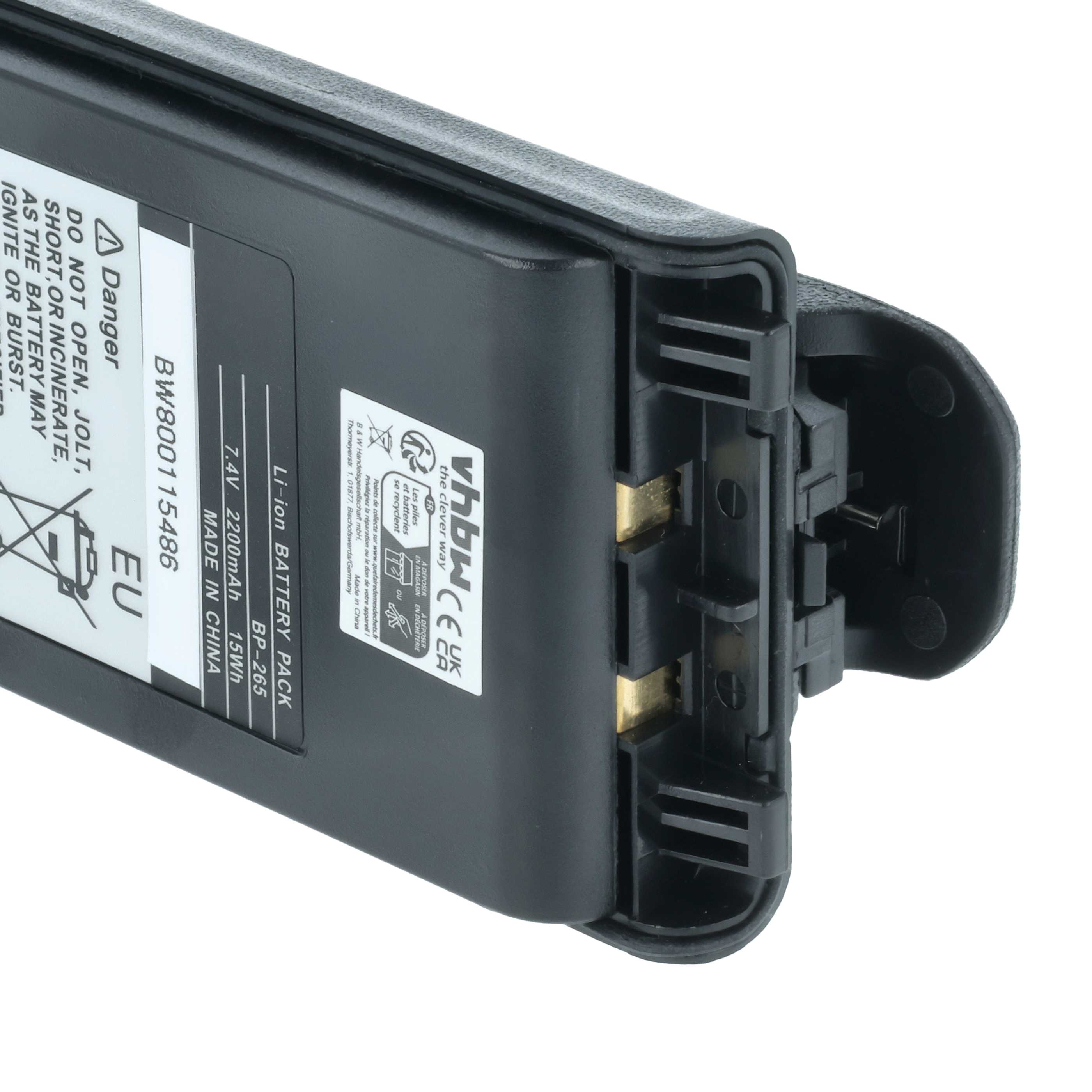 Radio 5x Battery replaces Icom BP-265LI, BP-265 - 2200 mAh 7.4 V Li-Ion + Belt Clip