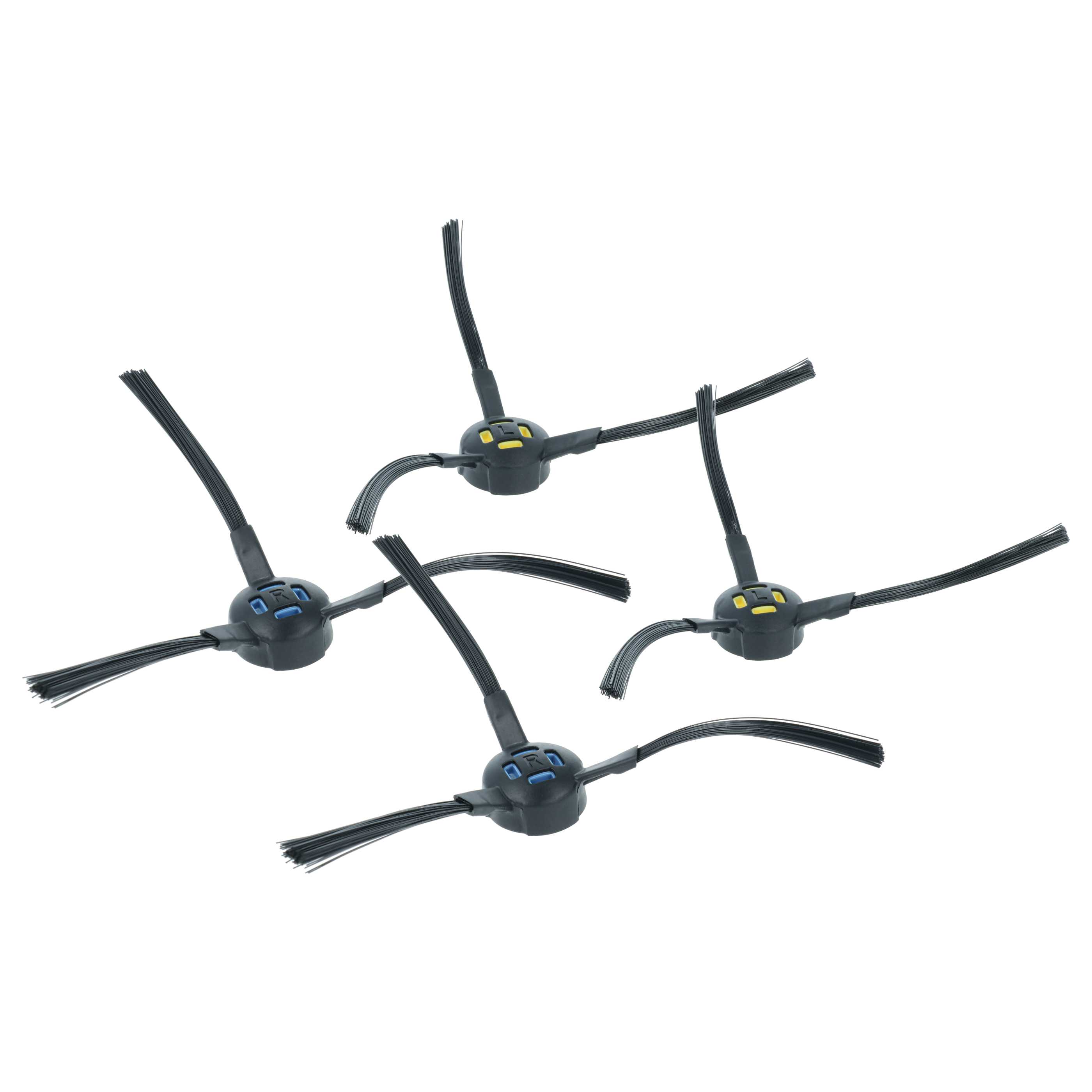4x Side Brush suitable for iLife, Zaco V80 Robot Vacuum Cleaner etc. - 3-armed, black, blue, yellow
