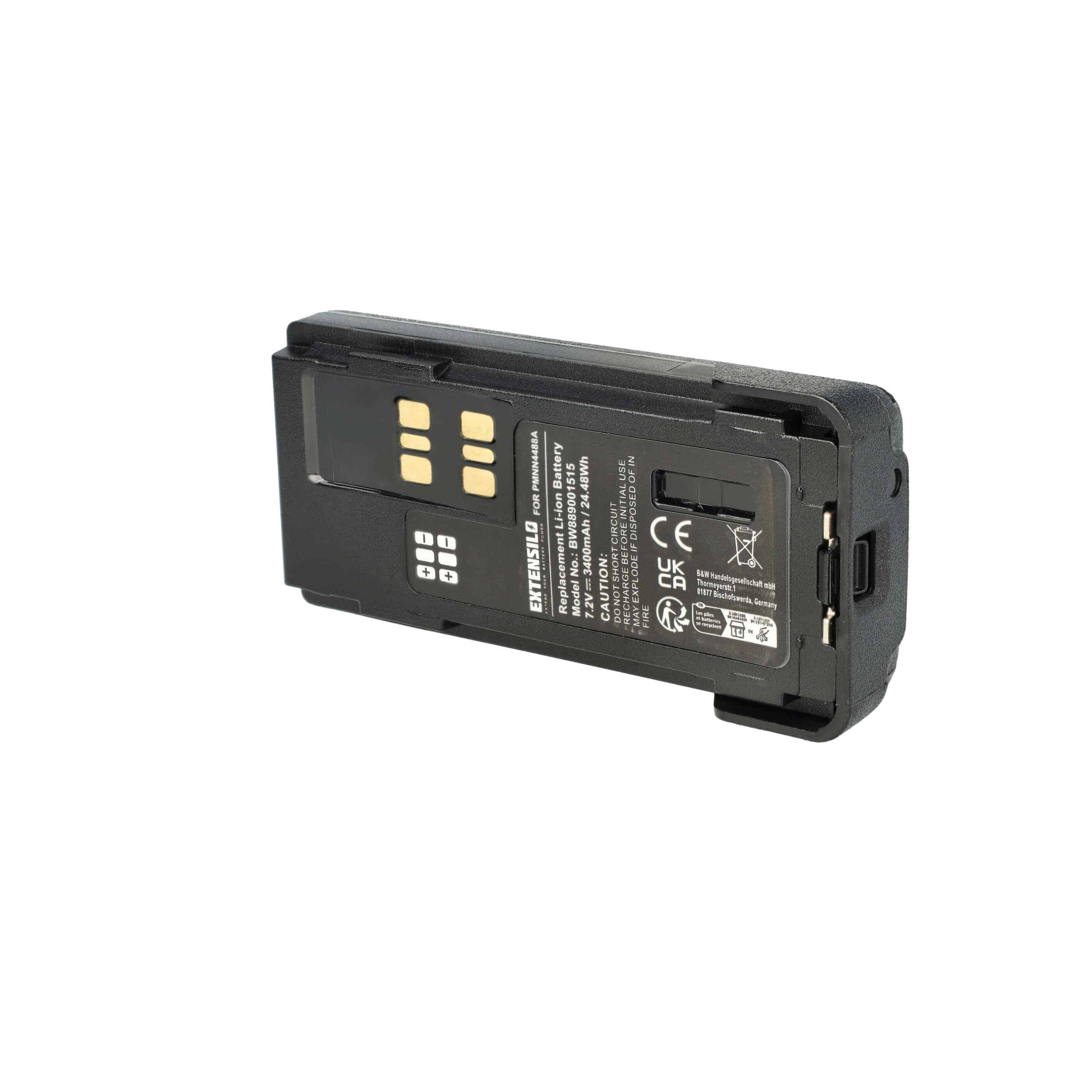 Akku als Ersatz für Motorola PMNN441, PMNN4415, PMNN4415AR für Funkgerät - 3400mAh 7,2V Li-Ion + Gürtelclip