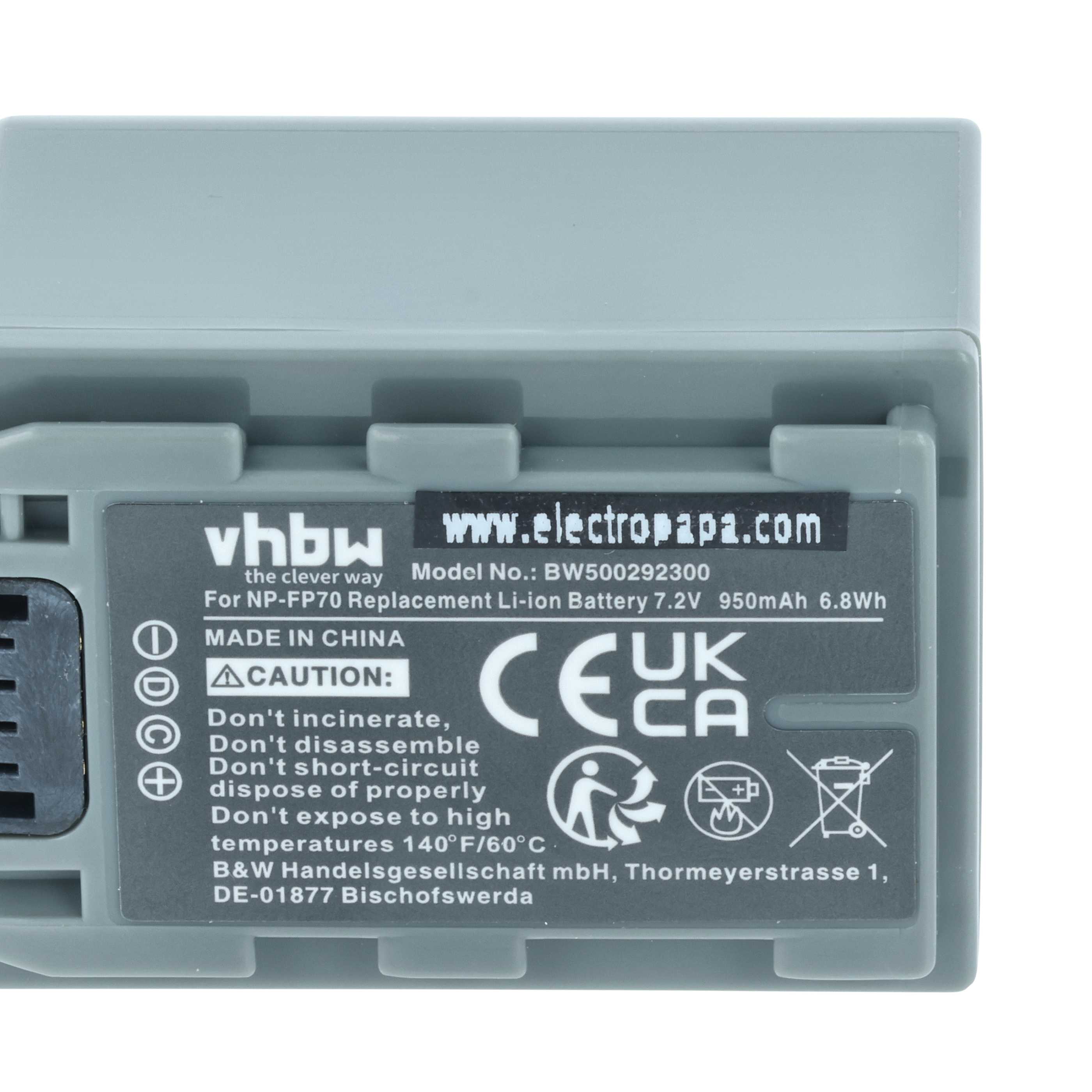 Videocamera 2x Battery replaces Sony NP-FP60, NP-FP51, NP-FP50, NP-FP30, NP-FP70 - 950 mAh 7.2 V Li-Ion