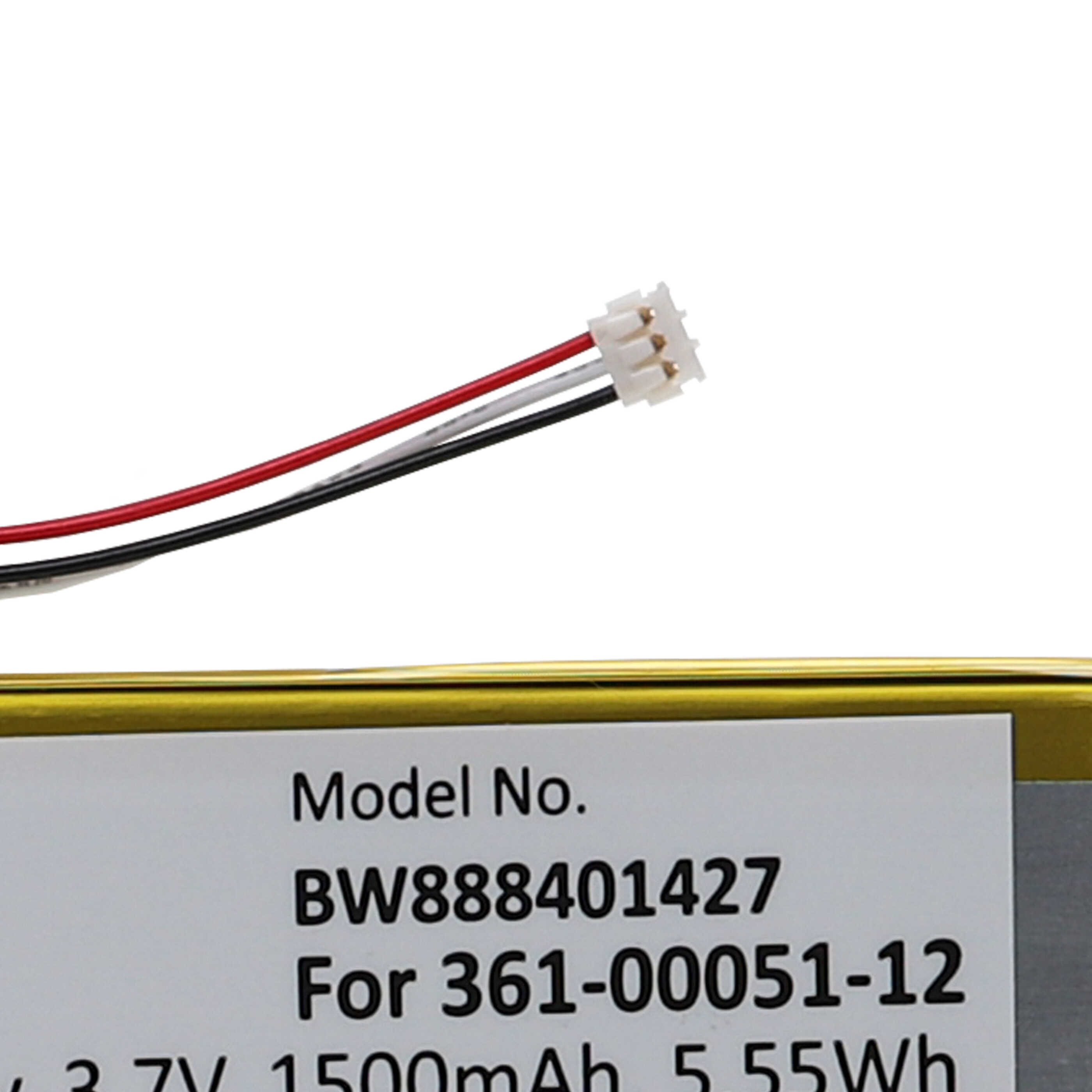 Batterie remplace Garmin 361-00051-02, 361-00051-12 pour navigation GPS - 1500mAh 3,7V Li-polymère