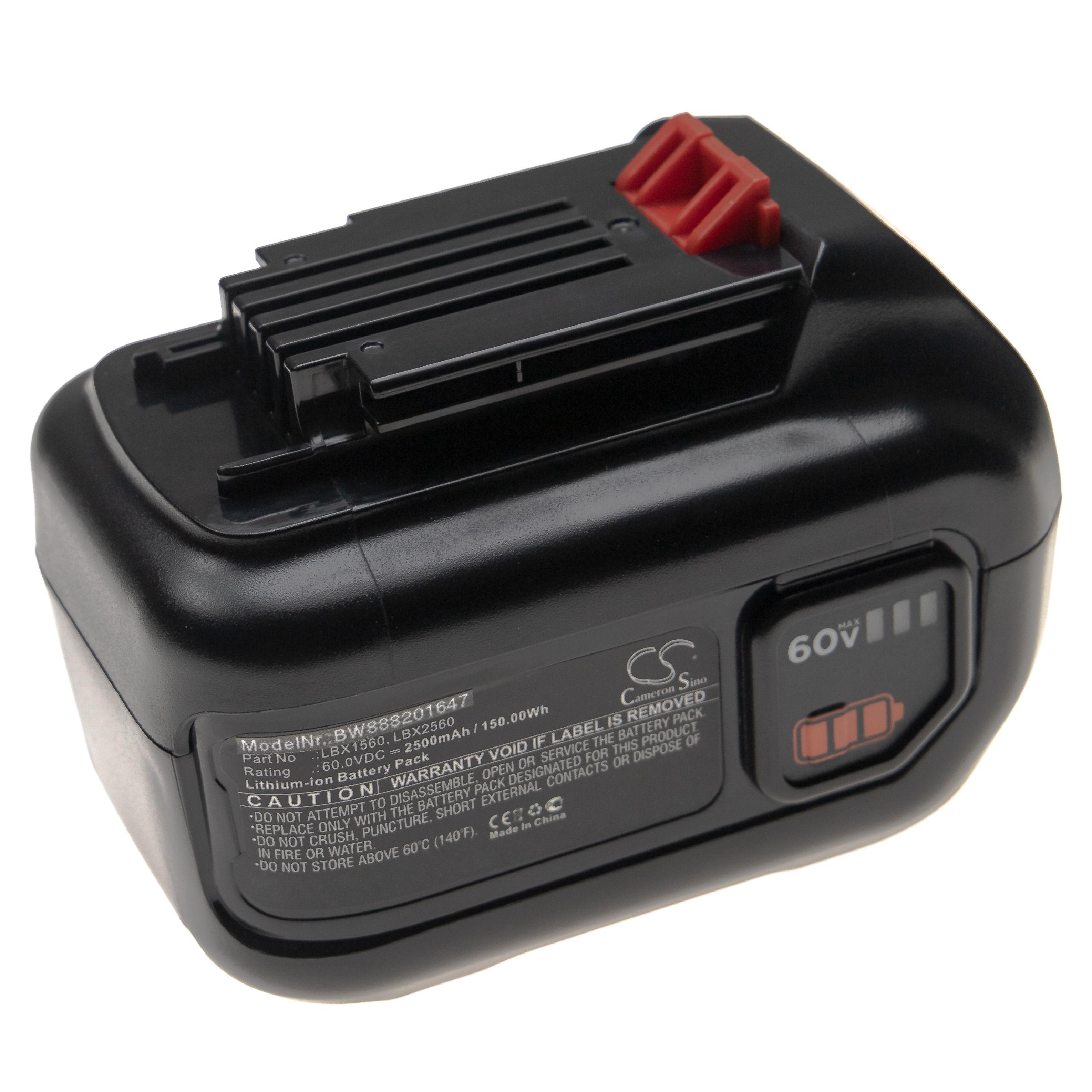 Batterie remplace Black & Decker LBX1560, LBX2560 pour outil électrique - 2500 mAh, 60 V, Li-ion