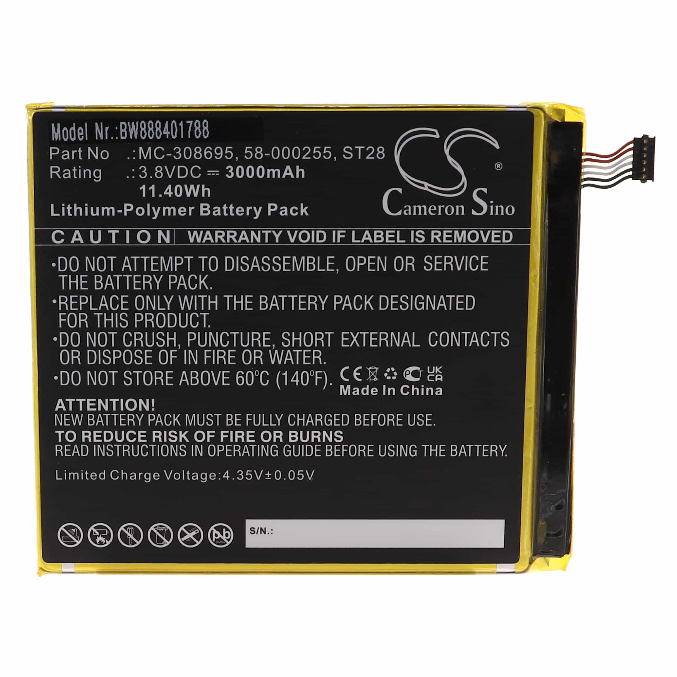 Tablet Battery Replacement for Amazon ST28, MC-308695, 58-000255 - 3000mAh 3.8V Li-polymer