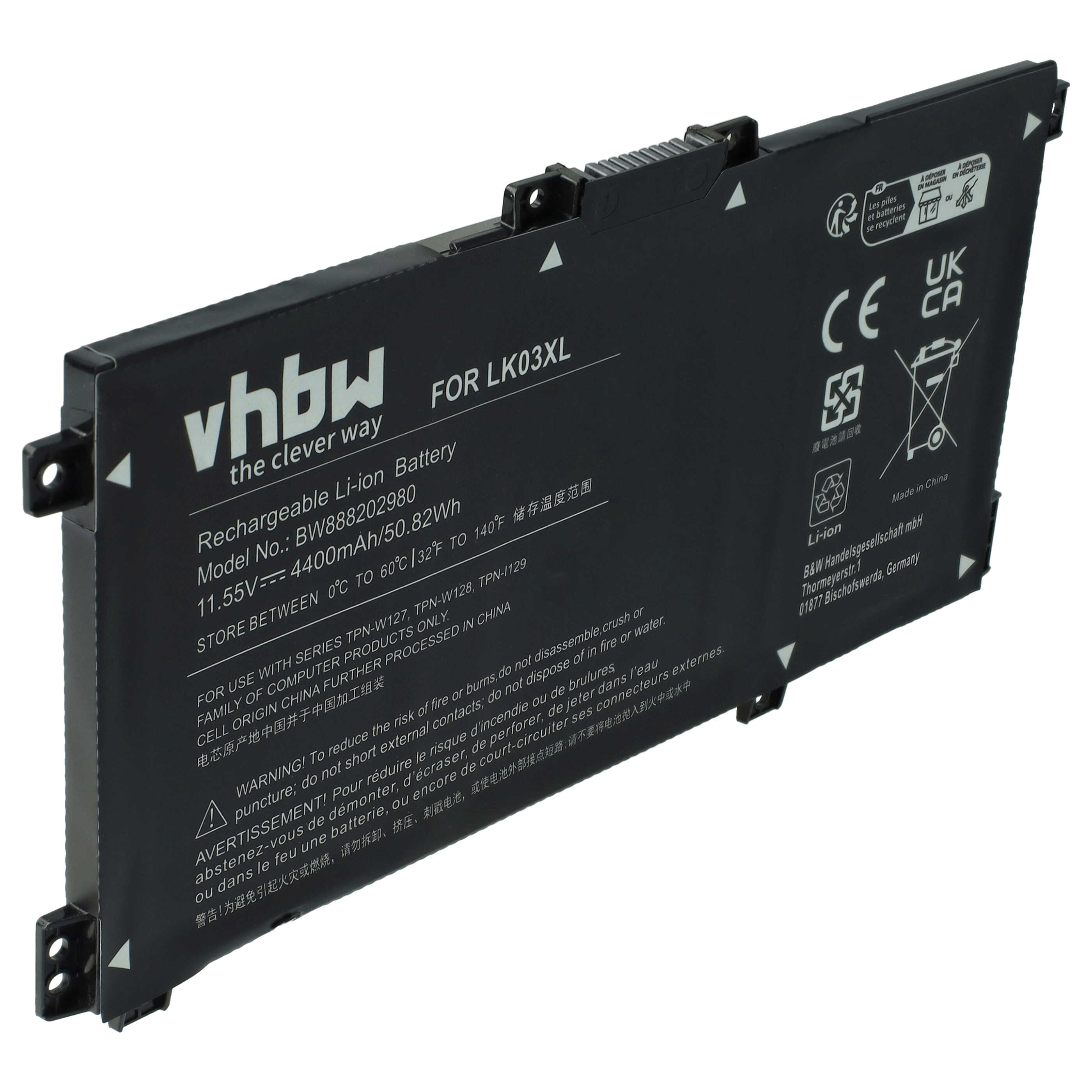 Notebook Battery Replacement for HP 916368-541, 916368-421, 916814-855 - 4400 mAh 11.55 V Li-polymer